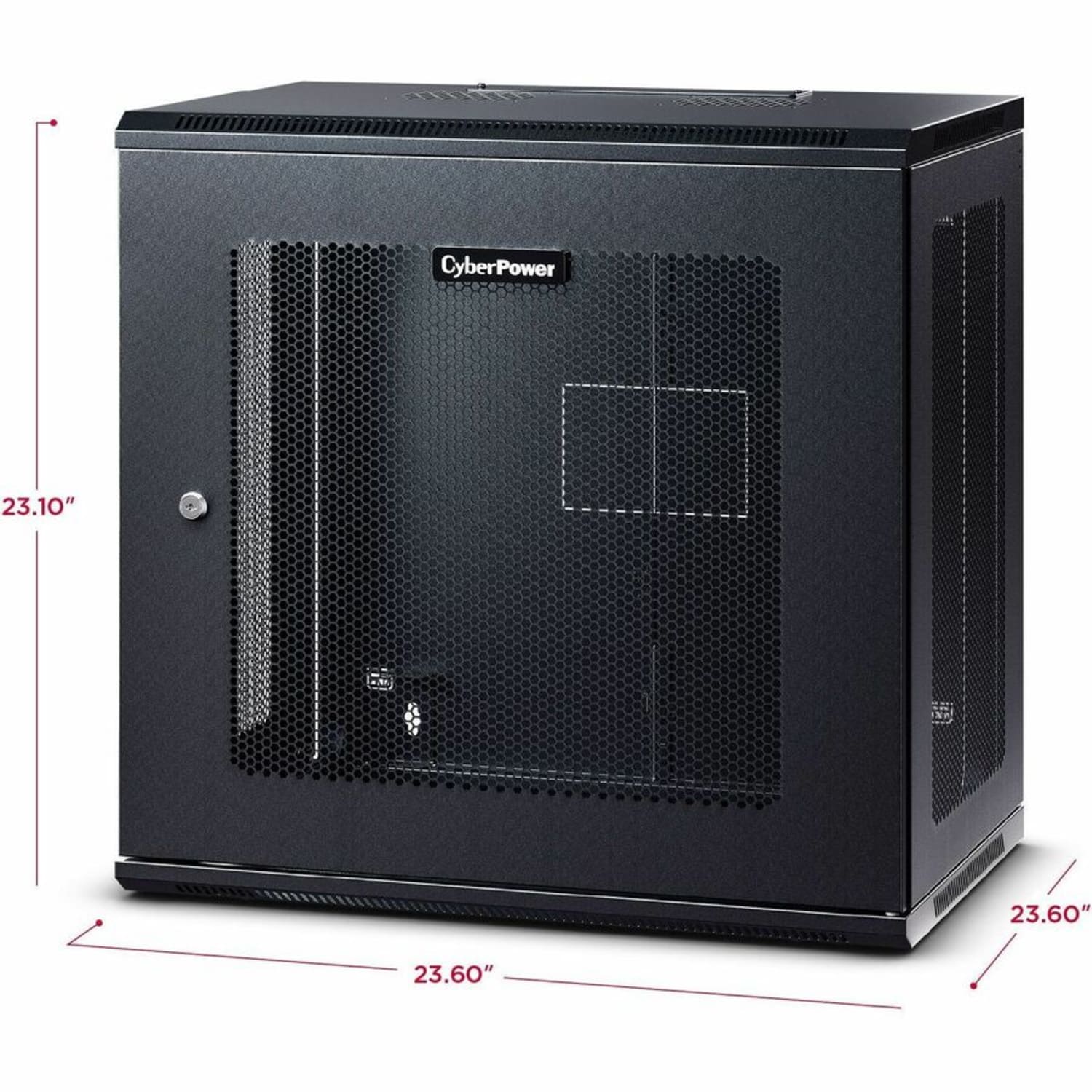 CyberPower CR12U61003 Wall Mount Enclosure - 12U 19in Wall Mount Enclosure, 600mm wide, 600mm deep, hex perforated metal door, side panels, locking doors/side panels, black, 132lbs (60kg) loading capacity, 5 year warranty - Image 4