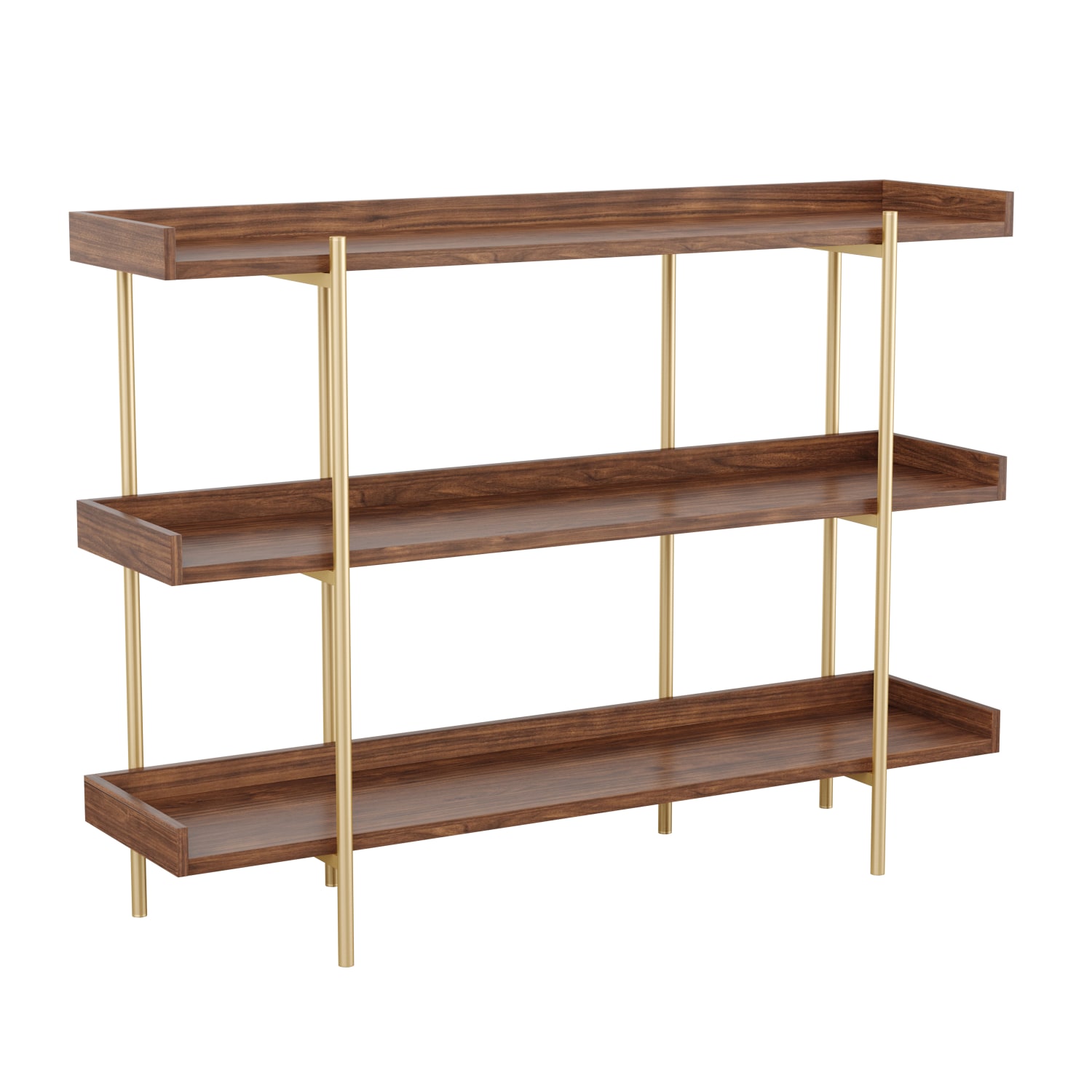 Martha Stewart Emmett 37inH 3-Shelf Storage Display Unit Bookcase With Metal Frame, Walnut Wood Grain/Polished Brass - Image 3