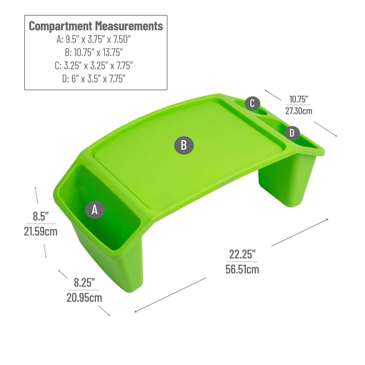 Mind Reader Kids Lap Desk Activity Tray Portable Drawing Lap Desk With Side Storage, 8-1/2inH x 10-3/4inW x 22-1/4inD, Green, Set Of 2 Desks - Image 4