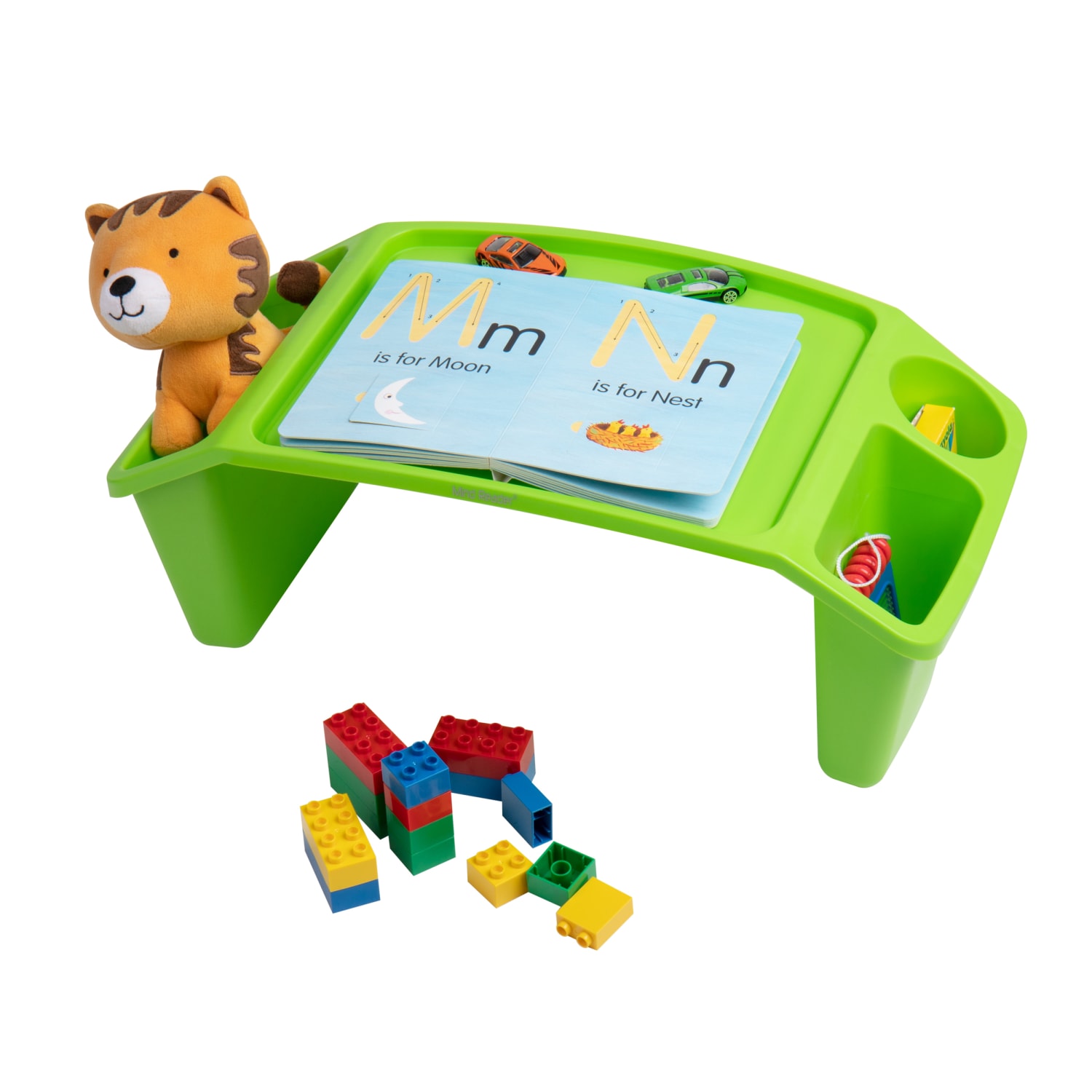 Mind Reader Kids Lap Desk Activity Tray Portable Drawing Lap Desk With Side Storage, 8-1/2inH x 10-3/4inW x 22-1/4inD, Green, Set Of 2 Desks - Image 5