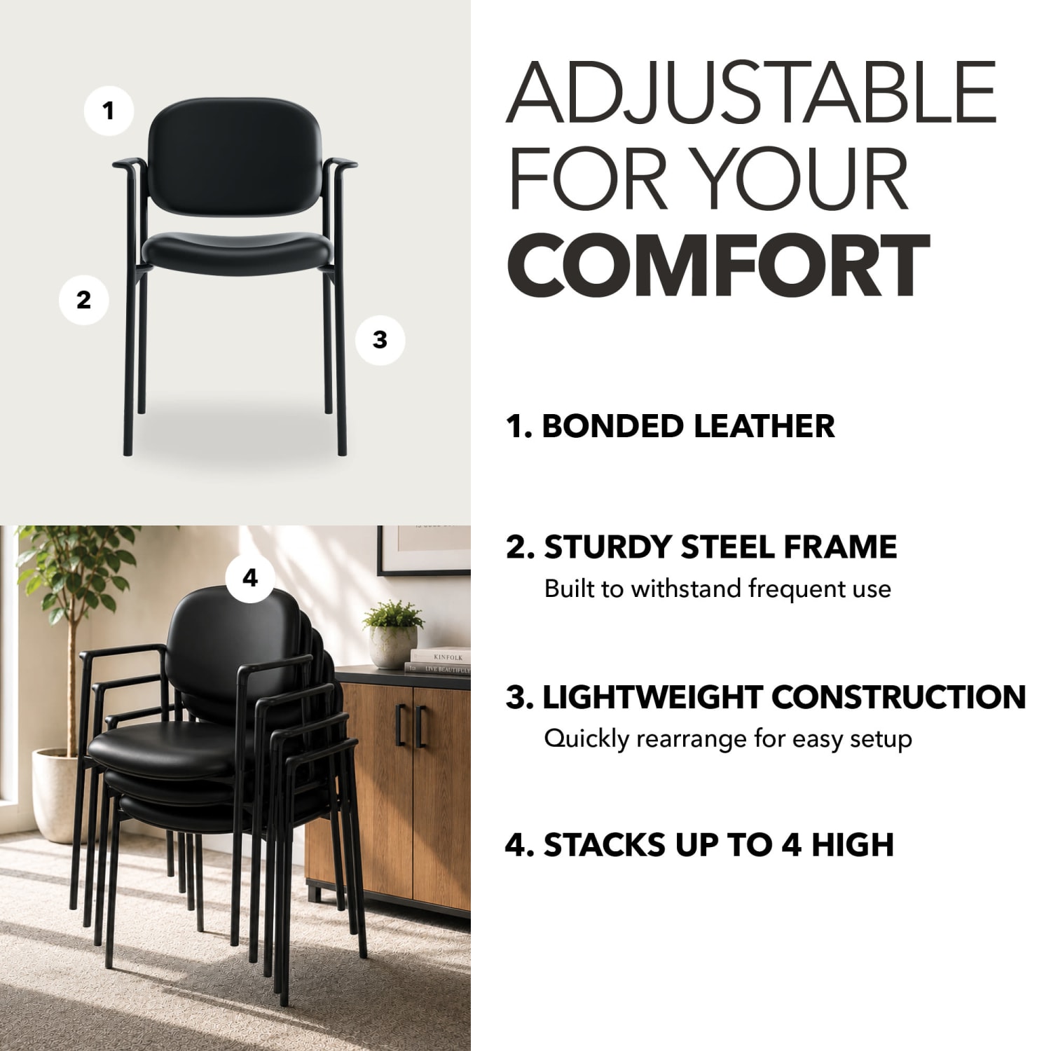HON Scatter SofThread Fixed Arm Stacking Guest Chair, Black - Image 4