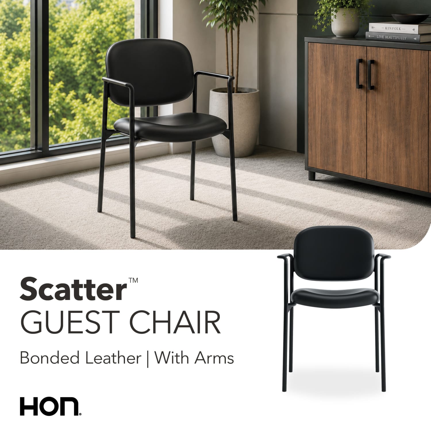 HON Scatter SofThread Fixed Arm Stacking Guest Chair, Black - Image 9