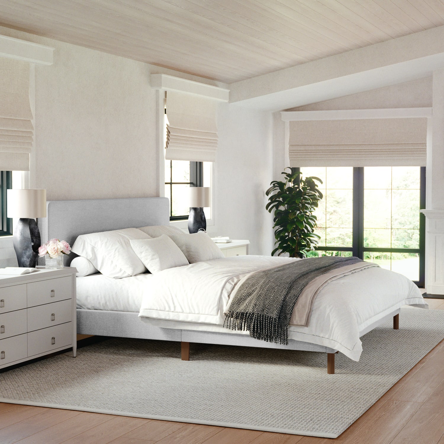 Martha Stewart Britta Upholstered Platform Bed with Rounded Headboard - TW3WDB01KGY
