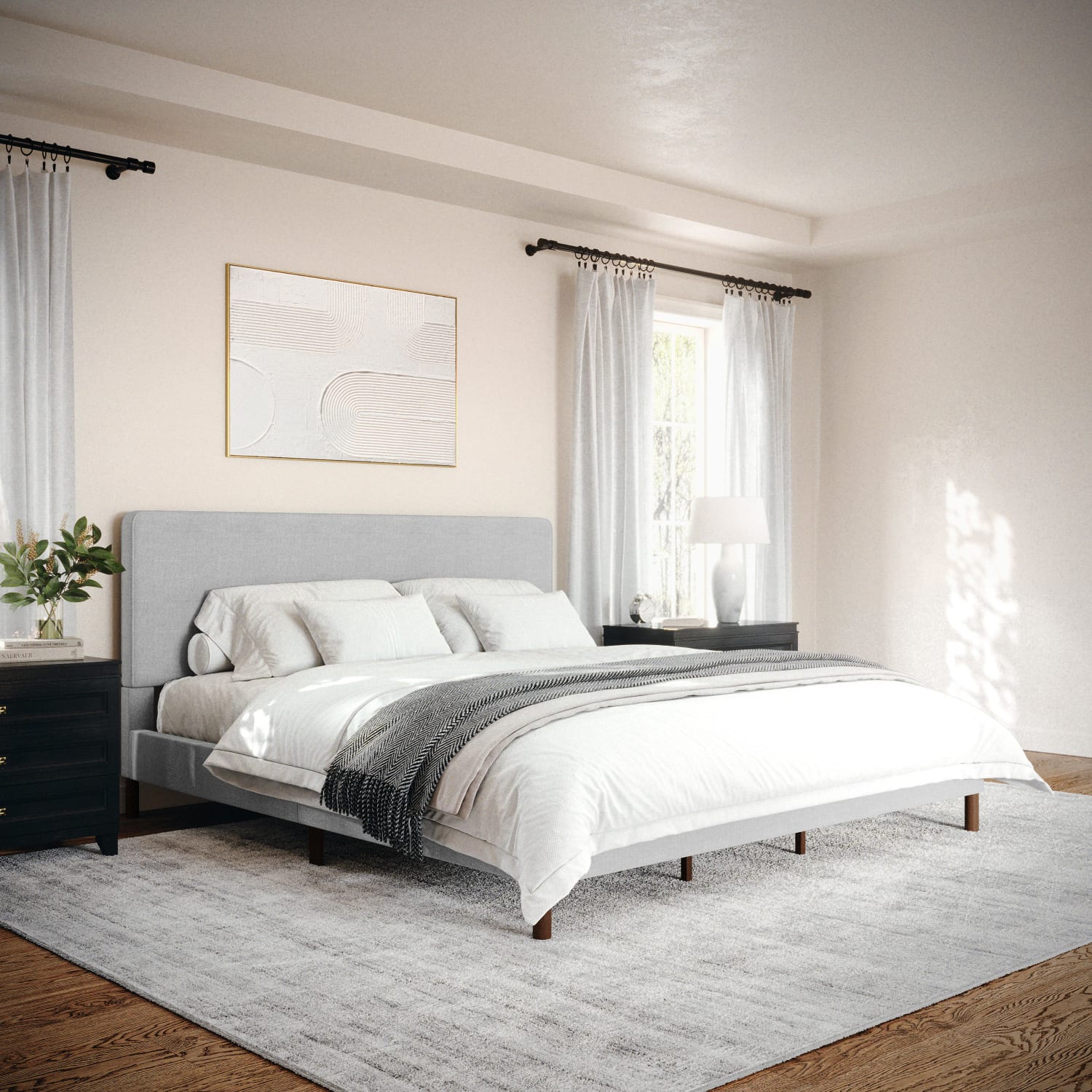 Martha Stewart Britta Upholstered Platform Bed with Rounded Headboard - TW3WDB01KGY - Image 6