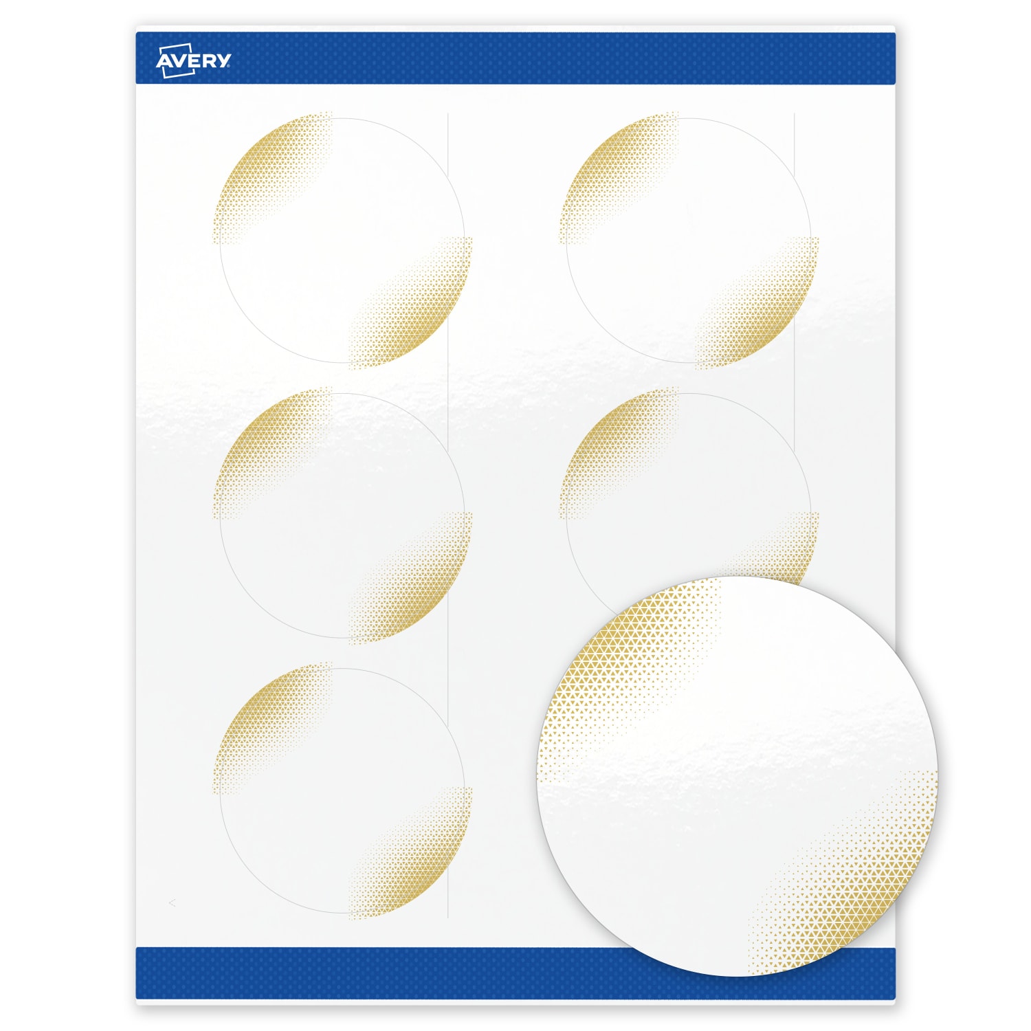 Avery Printable Labels With Sure Feed Technology, S00-EWF, Round, 3in, Glossy White With Preprinted Gold-Blush Pattern, Pack Of 60 - Image 3