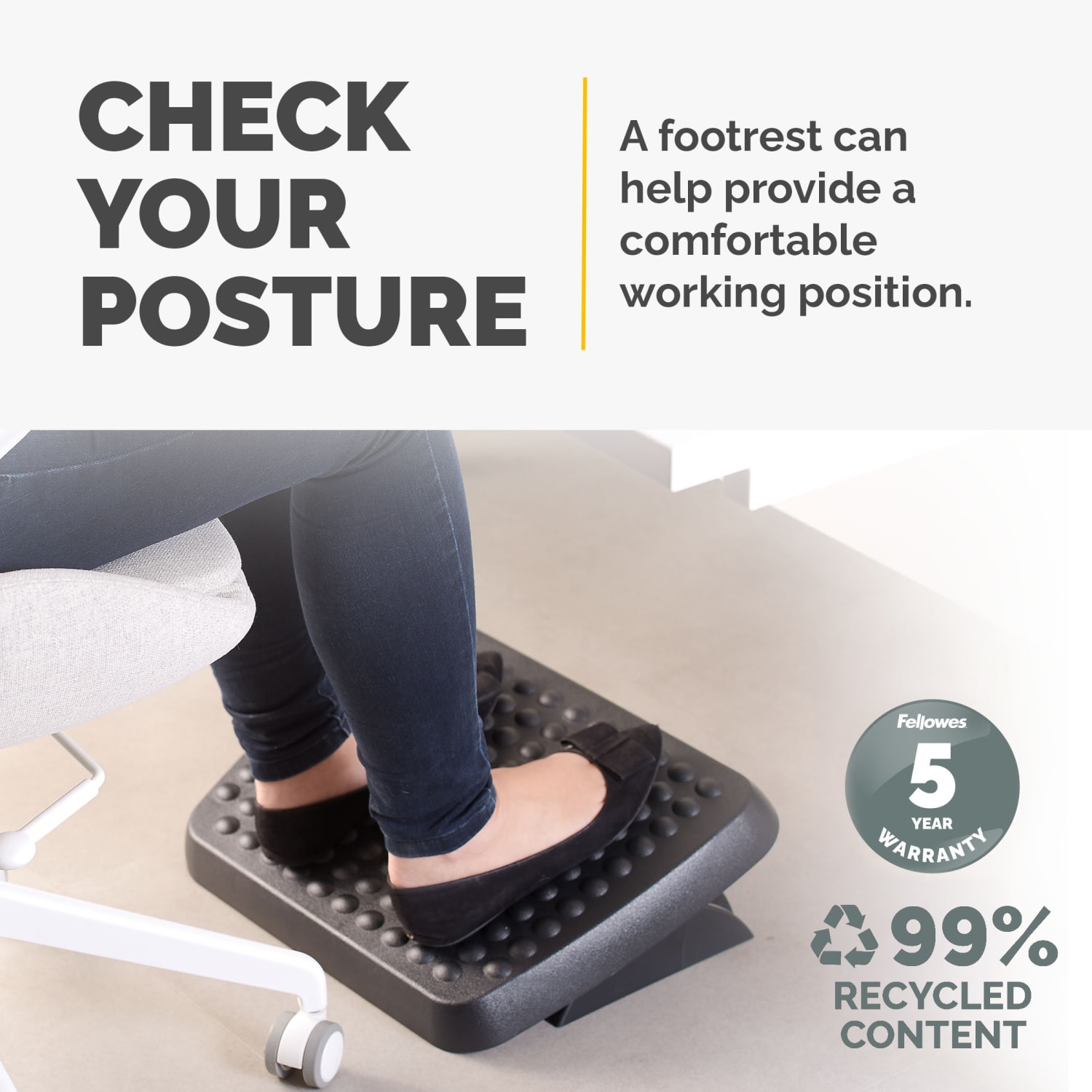 Fellowes Standard Footrest Free floating with Dual Height Position Graphite PopularChairscom