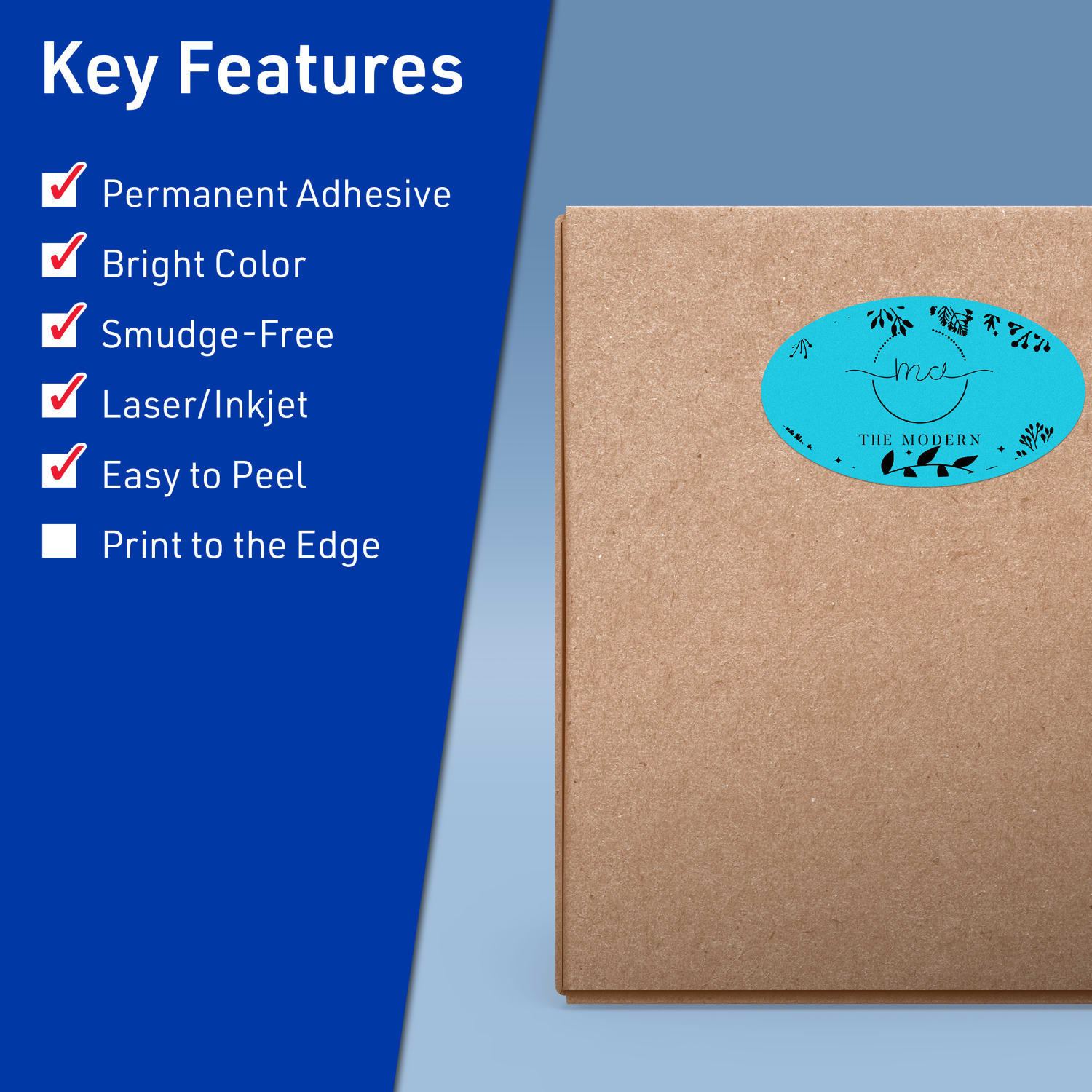 Avery Printable Labels With Sure Feed Technology, 94058-BBP10, Oval, 4-1/4in x 2-1/2in, Matte Bright Blue, Pack of 60 - Image 3