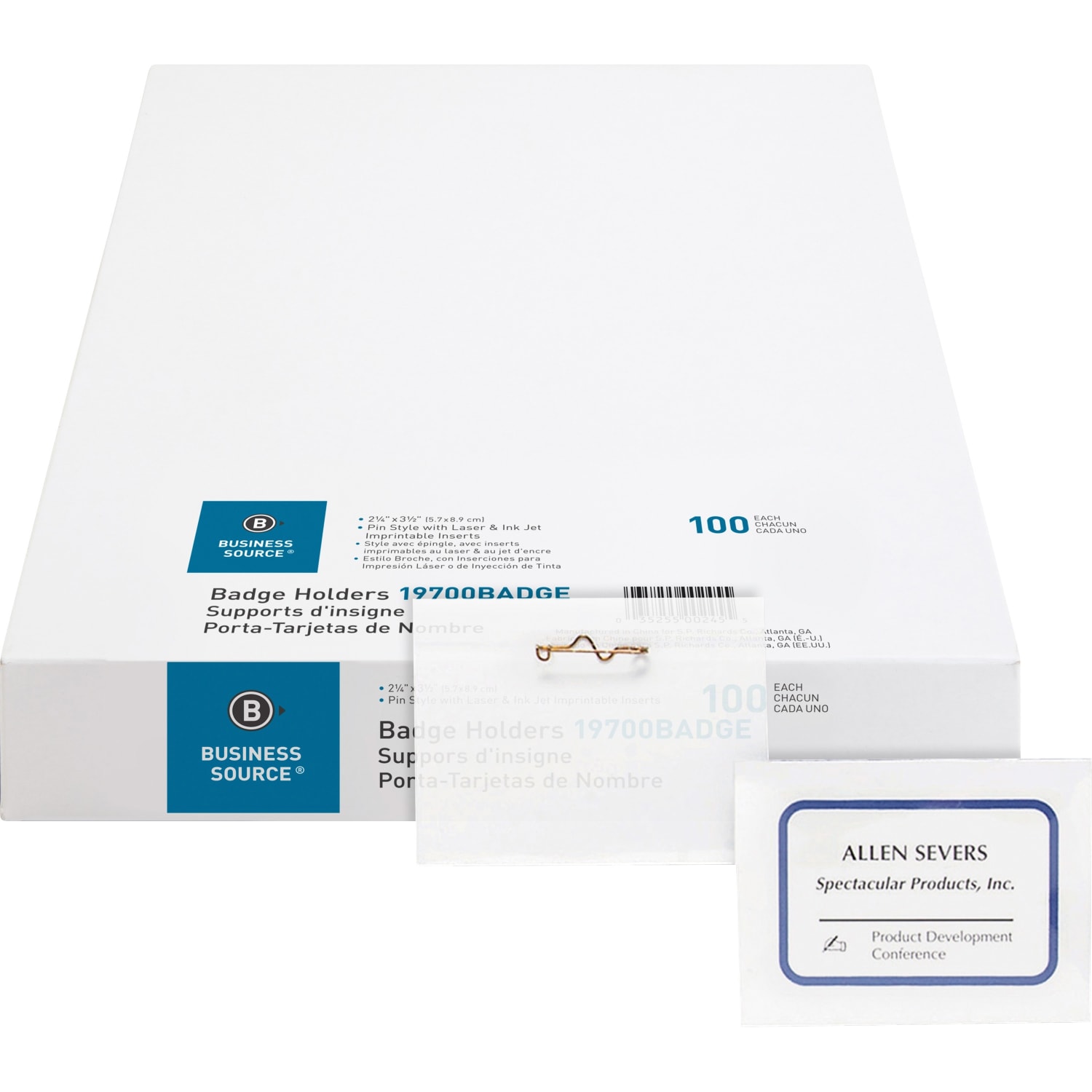 Business Source Pin Style Holder Name Badge Kit - Clear - 100 / Box - Image 5