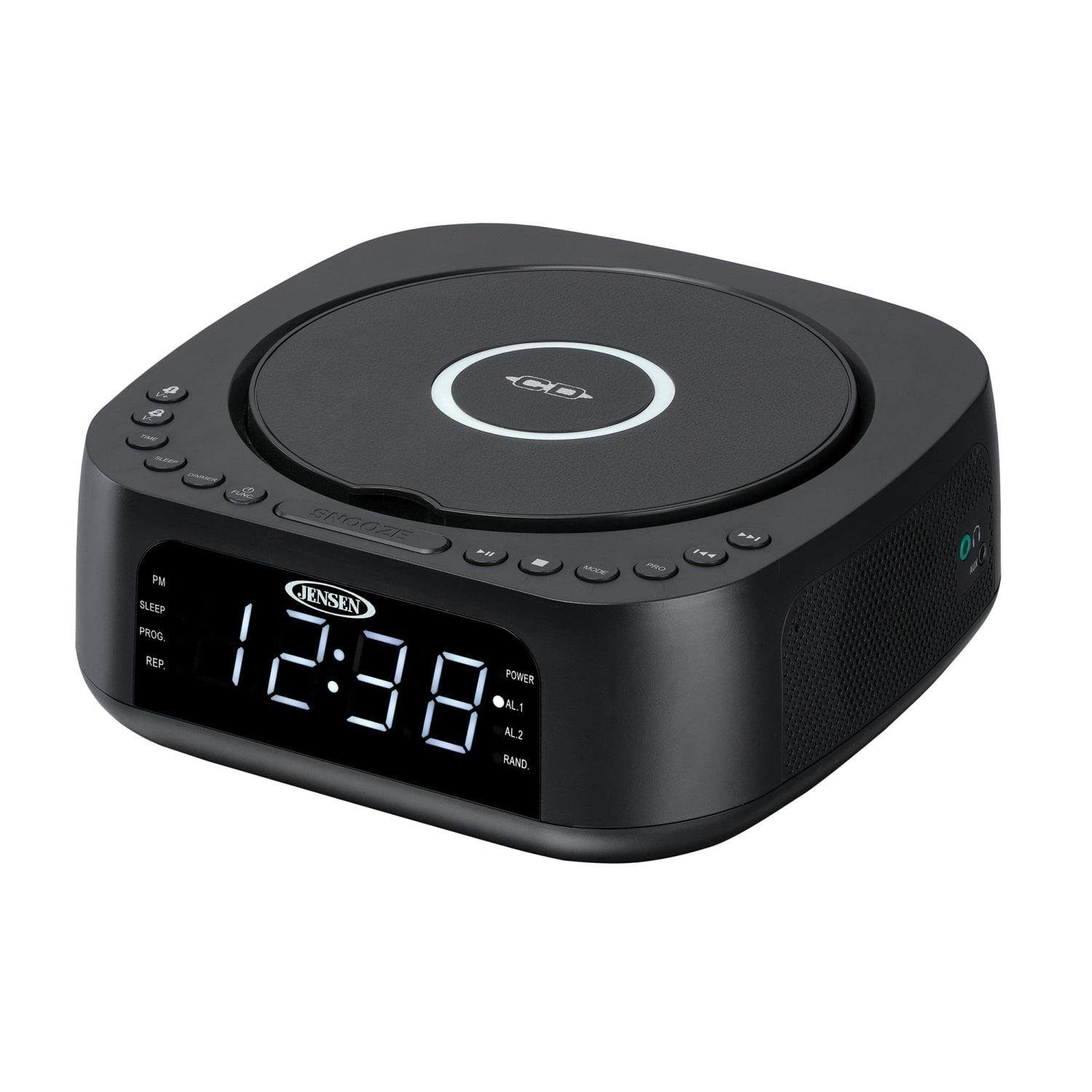 JENSEN Stereo Digital Dual-Alarm Clock With Top-Loading CD Player, FM Tuner, USB Charging Port And Battery Backup, 2.38inH x 7.32inW x 7.32inD, Black - Image 4