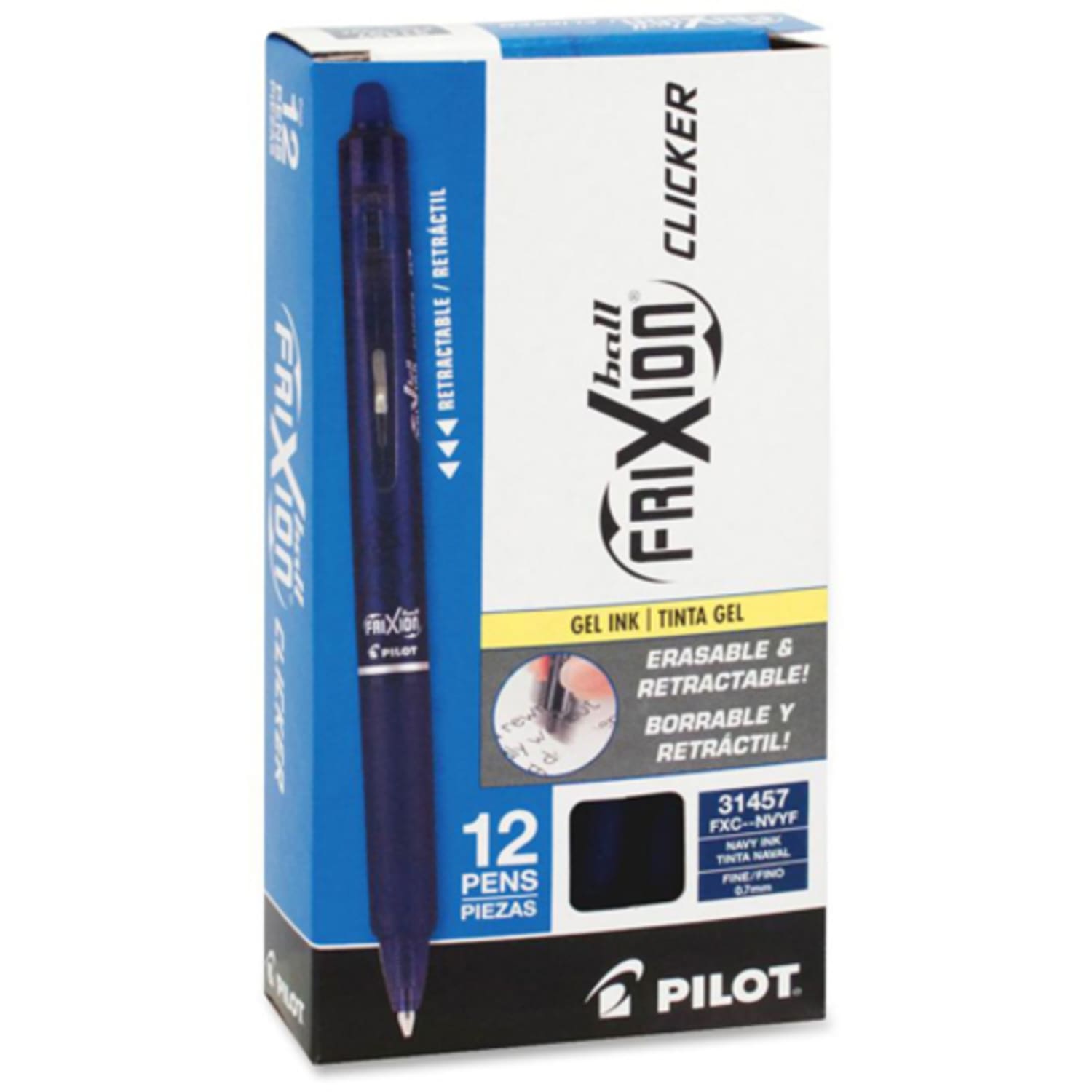 Pilot FriXion Ball Clicker Erasable Retractable Gel Pens, Pack of 12, Fine Point, 0.7 mm, Navy Blue Barrel, Navy Blue Ink - Image 4