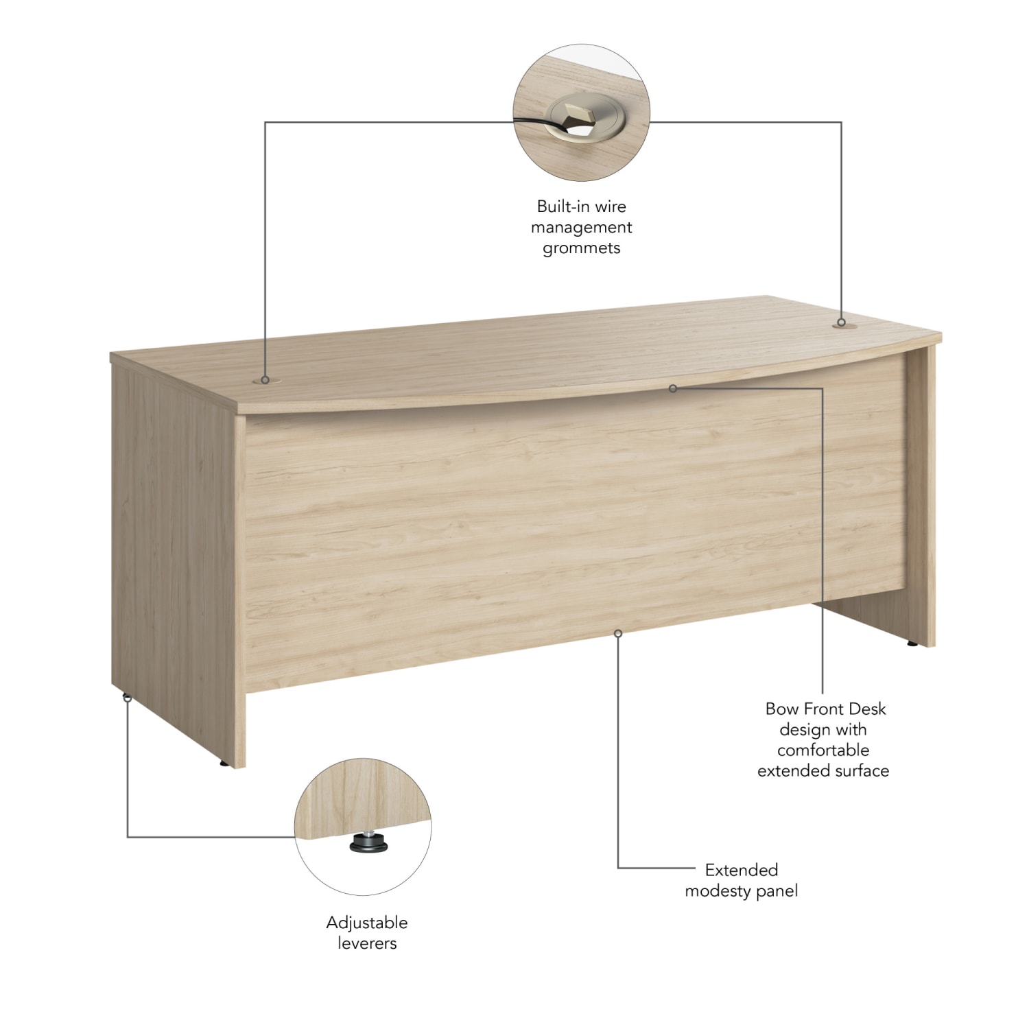 Bush Business Furniture Studio C 72inW Bow-Front Computer Desk, Natural Elm, Standard Delivery - Image 5