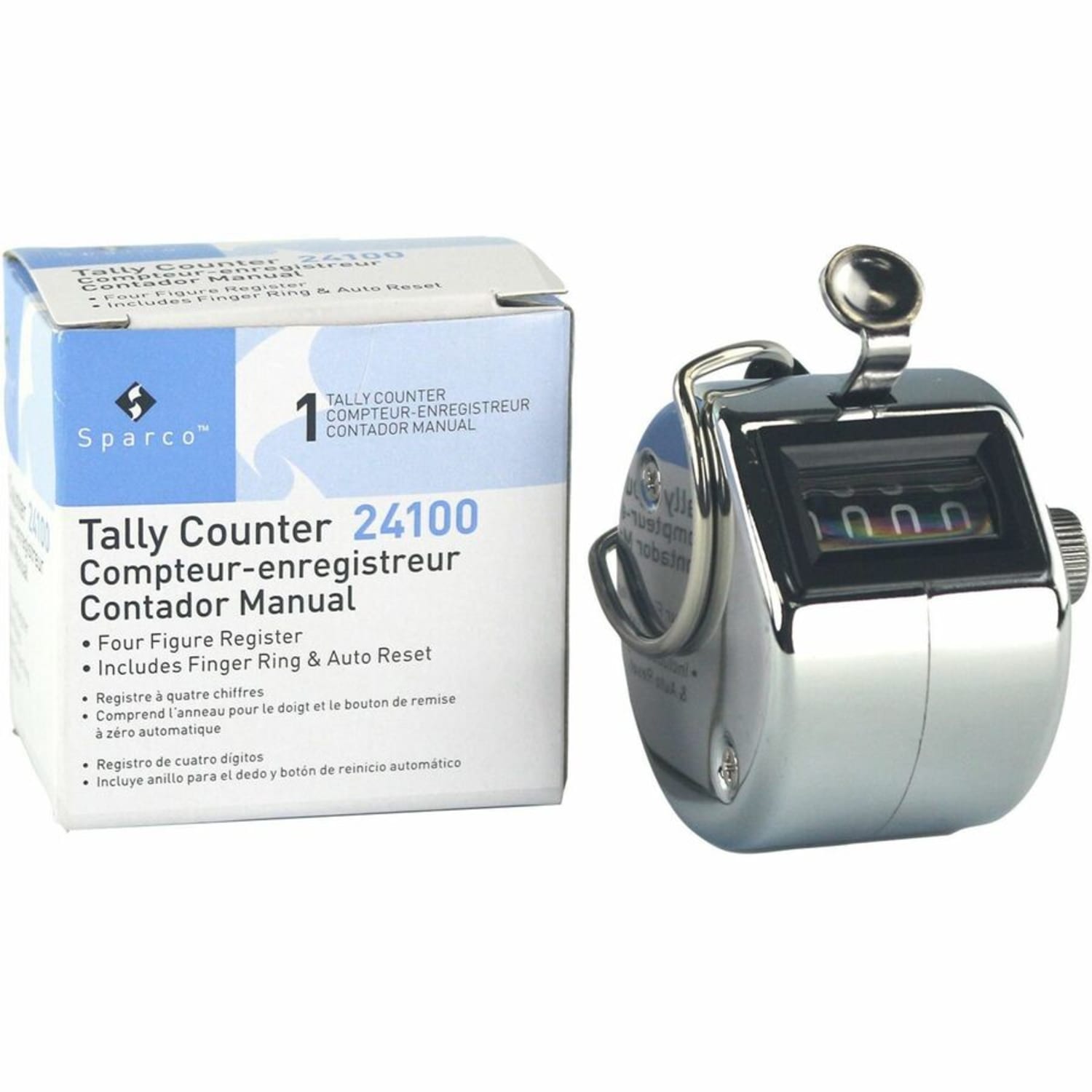 Sparco Finger Ring Tally Counter - 4 Digit - Finger Ring - Handheld - Chrome Plated Steel - Silver - Image 5