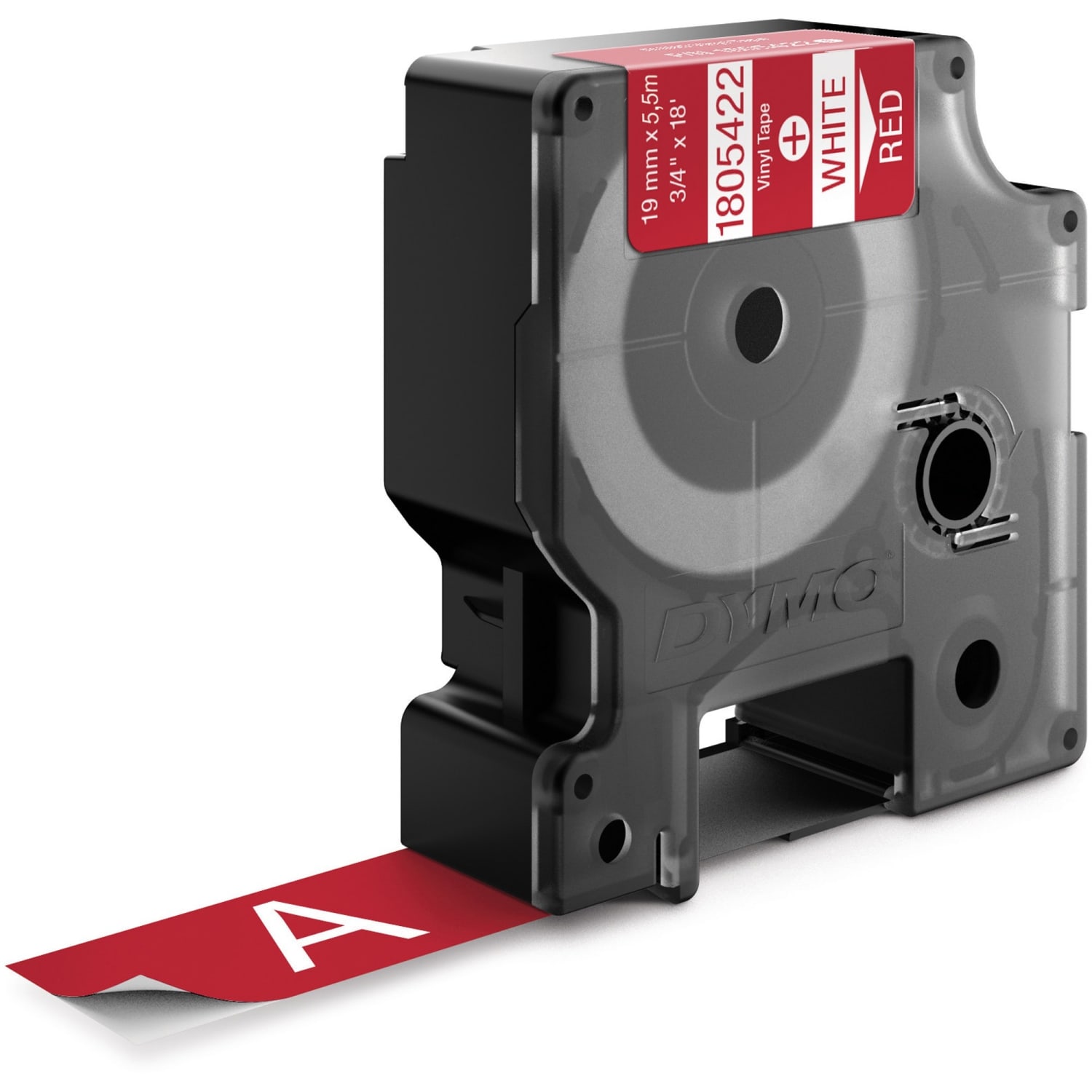 DYMO Colored 3/4in Vinyl Label Tape, DYM1805422, Permanent Adhesive, 3/4inW x 18 3/64 ft Length, Rectangle, Thermal Transfer, Red/White - Image 3