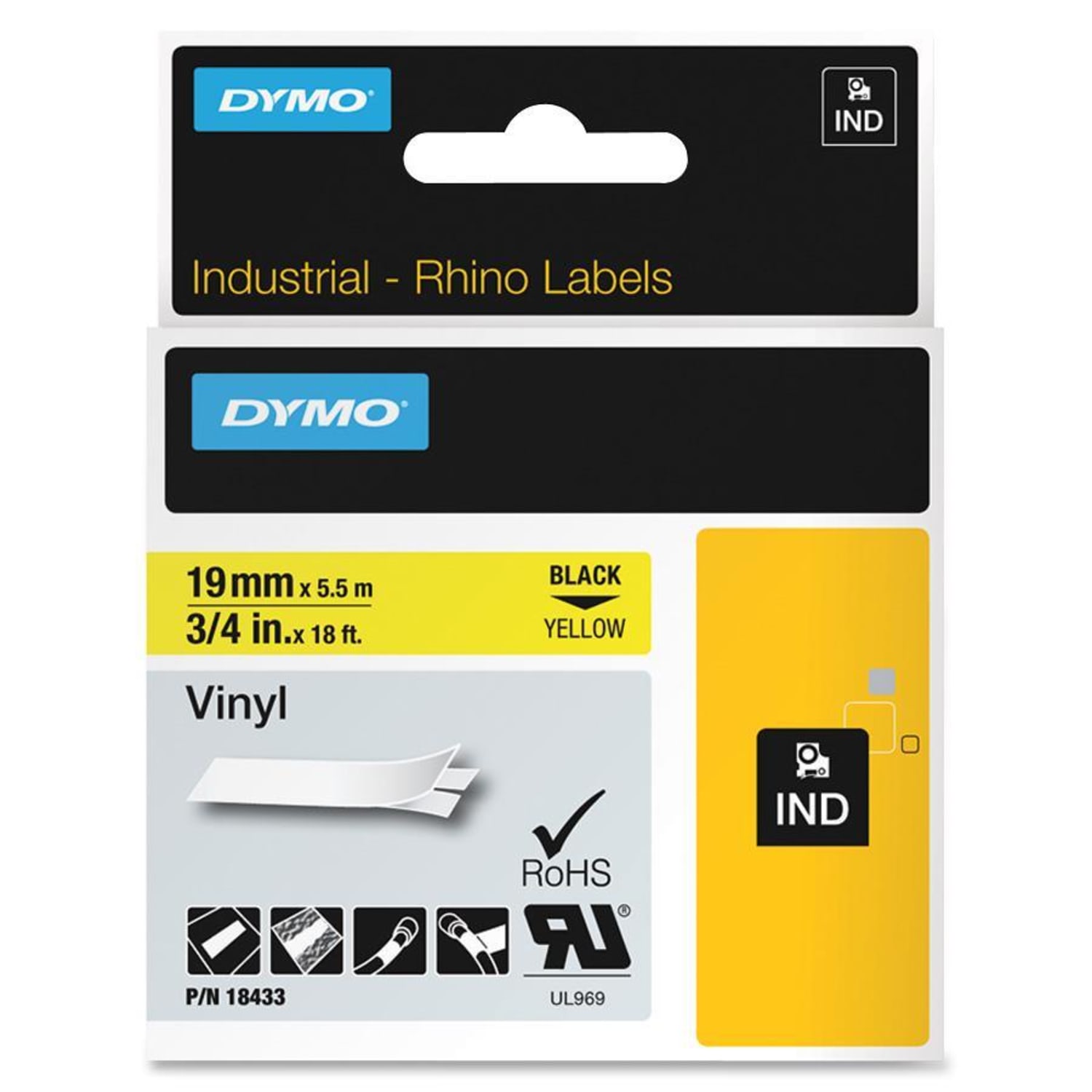 DYMO Colored Industrial Rhino Vinyl Labels, 3/4inW x 18 3/64L , Rectangle, Black on Yellow - Image 5