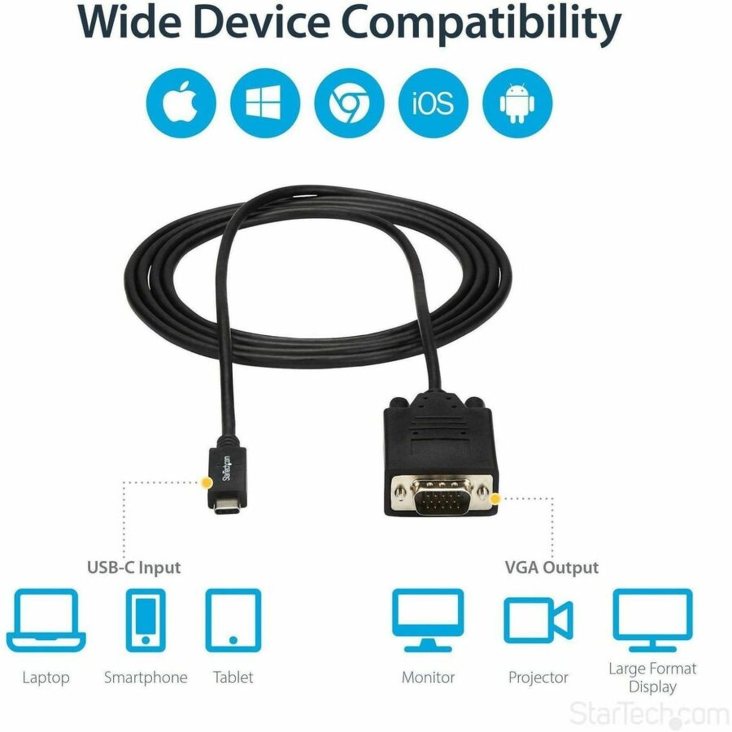 StarTech.com 6ft/2m USB C to VGA Cable - 1920x1200/1080p USB Type C DP Alt Mode to VGA Video Monitor Adapter Cable - CDP2VGAMM2MB - Image 6
