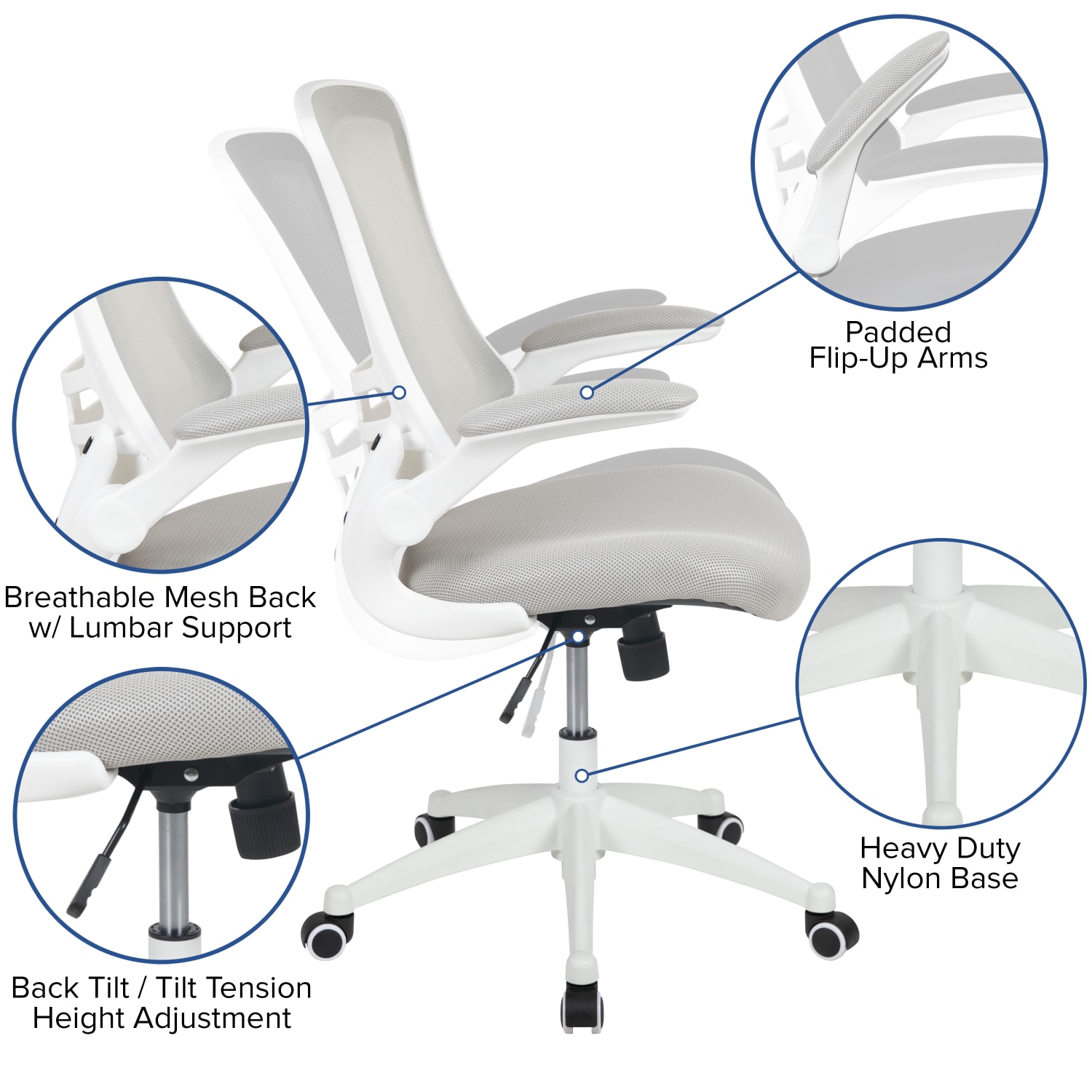 Flash Furniture Mesh MidBack Swivel Task Chair With FlipUp Arms Light GrayWhite PopularChairscom Flash Furniture Mesh Mid Back Swivel Task Chair With Flip Up Arms Light GrayWhite PopularChairscom