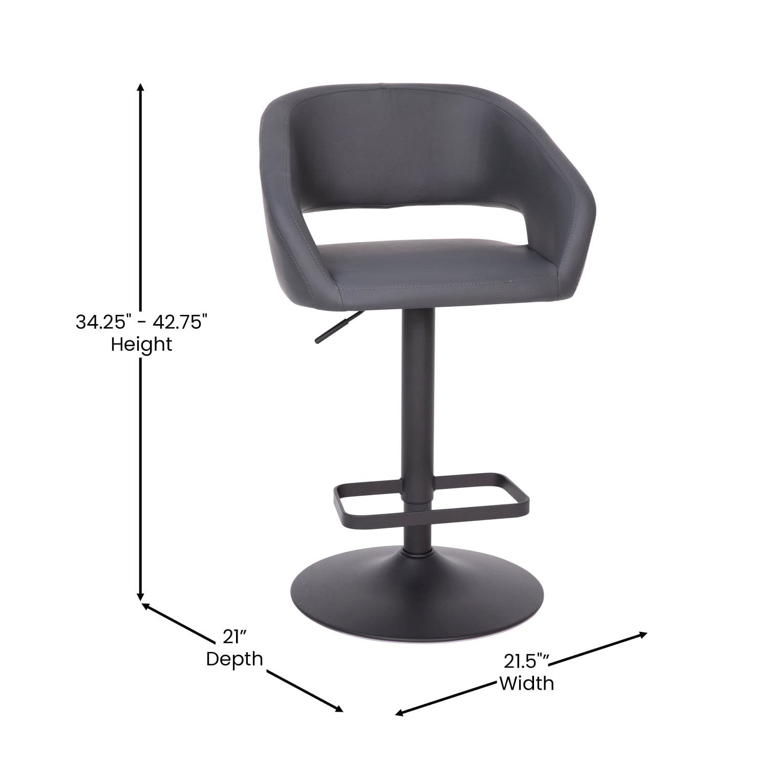 Flash Furniture Contemporary Fabric Adjustable Height Bar Stool With Rounded MidBack GrayBlack PopularChairscom Flash Furniture Contemporary Fabric Adjustable Height Bar Stool With Rounded Mid Back GrayBlack PopularChairscom