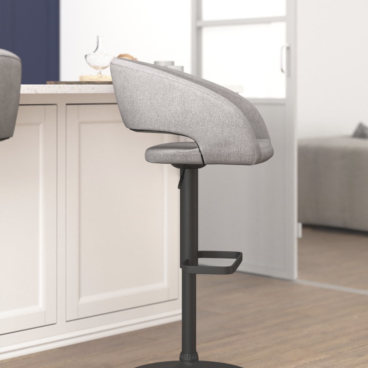 Flash Furniture Contemporary Fabric Adjustable Height Bar Stool With Rounded MidBack GrayBlack PopularChairscom Flash Furniture Contemporary Fabric Adjustable Height Bar Stool With Rounded Mid Back GrayBlack PopularChairscom