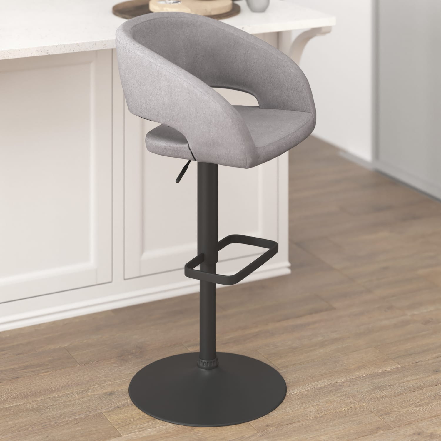 Flash Furniture Contemporary Fabric Adjustable Height Bar Stool With Rounded MidBack GrayBlack PopularChairscom Flash Furniture Contemporary Fabric Adjustable Height Bar Stool With Rounded Mid Back GrayBlack PopularChairscom