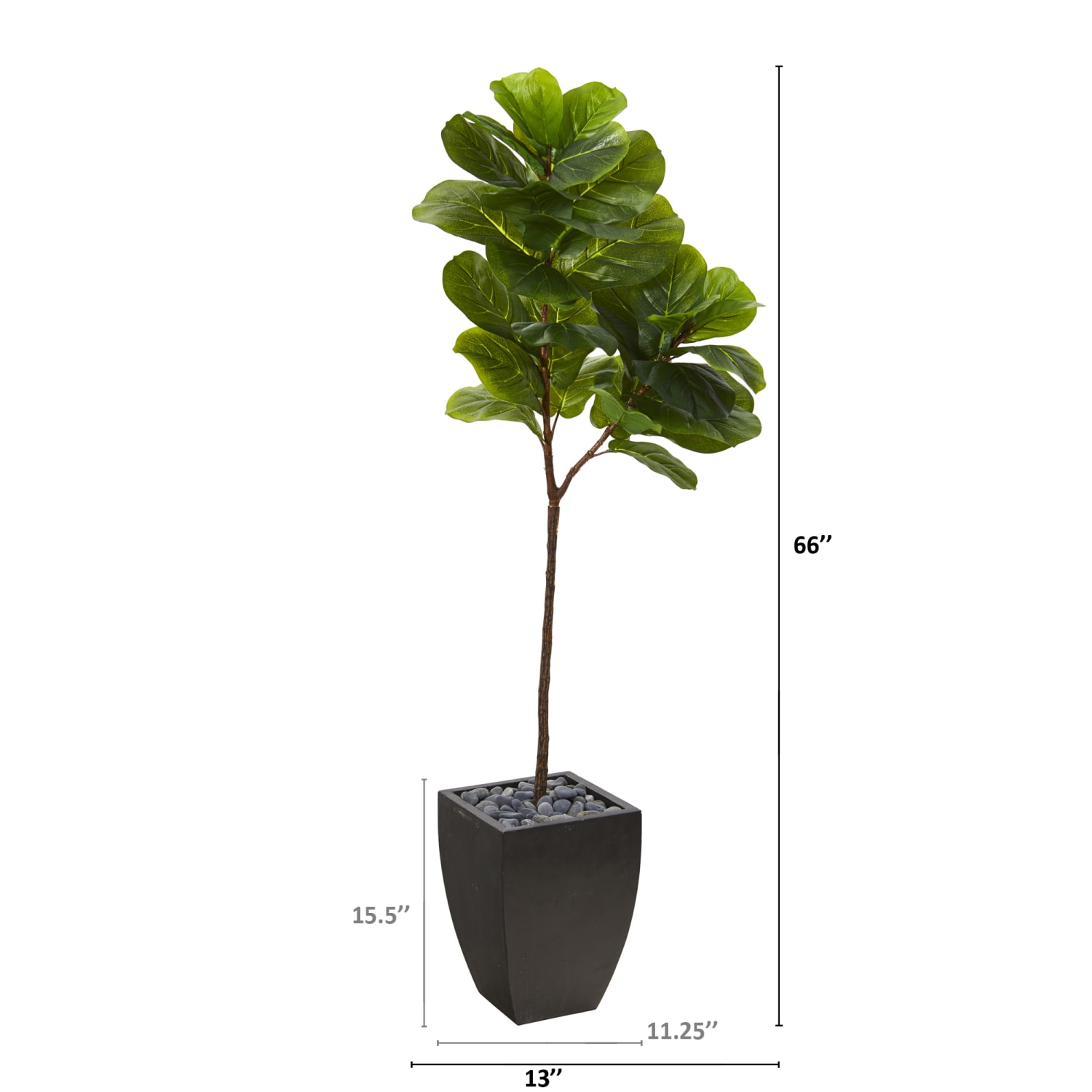 Nearly Natural Fiddle Leaf 66inH Artificial Tree With Planter, 66inH x 13inW x 9inD, Green/Black - Image 3
