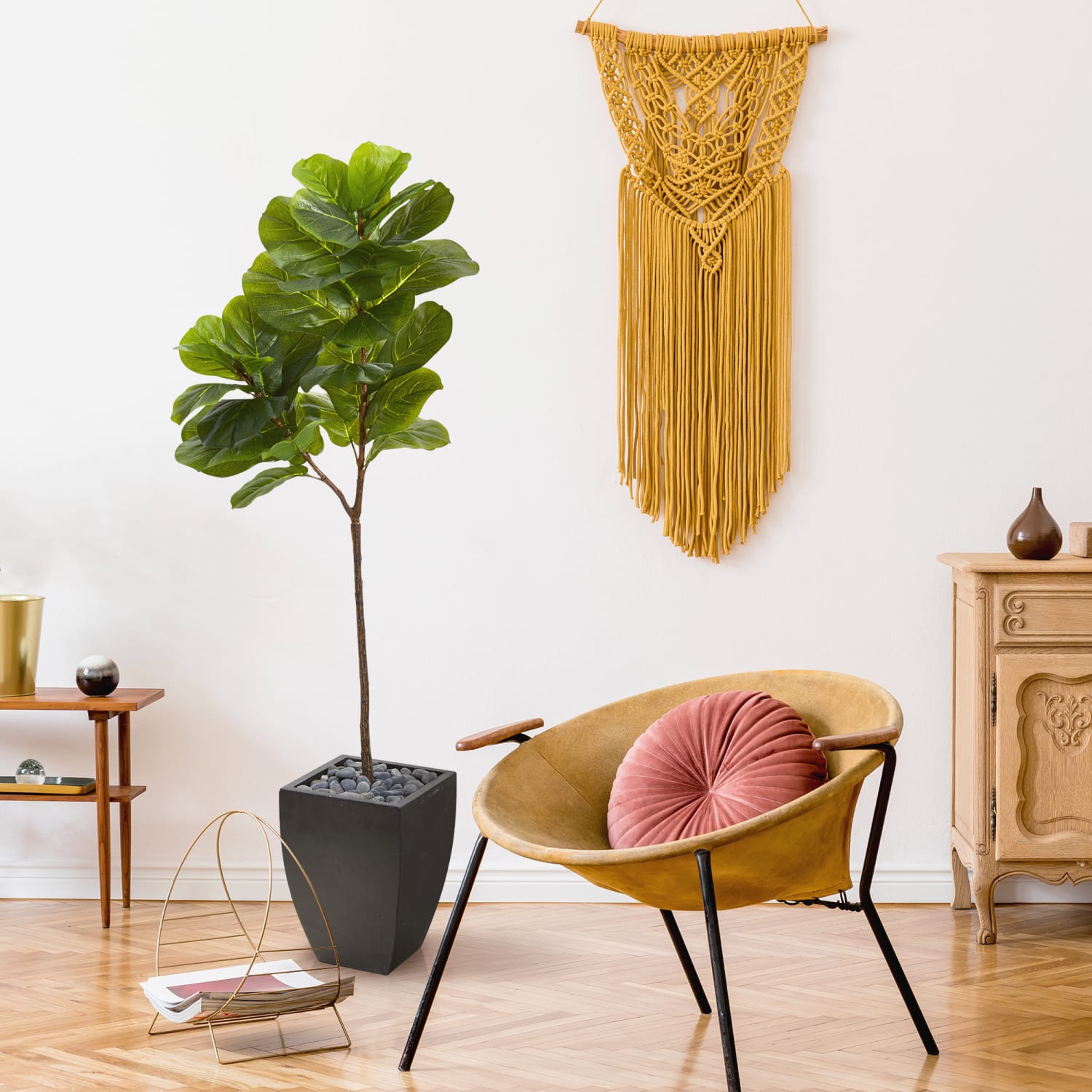 Nearly Natural Fiddle Leaf 66inH Artificial Tree With Planter, 66inH x 13inW x 9inD, Green/Black - Image 4