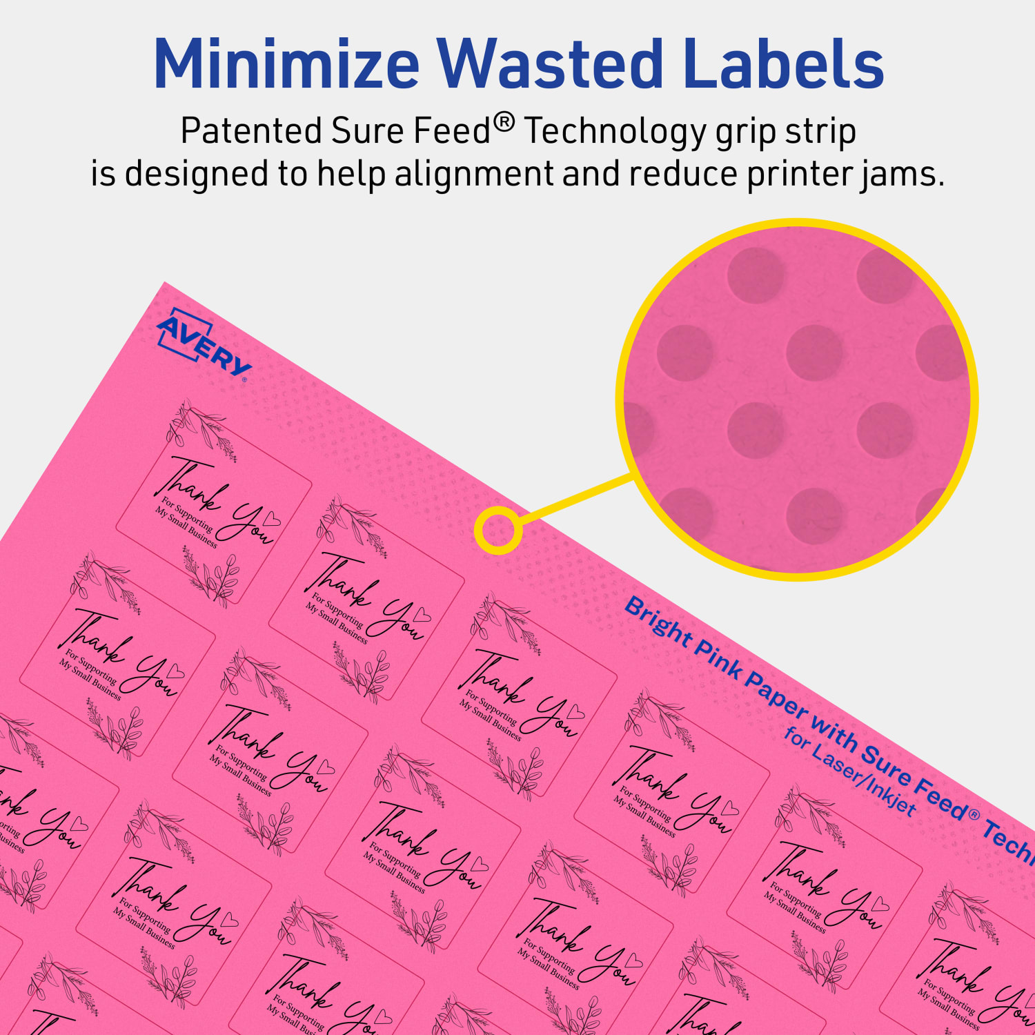 Avery Print-To-The-Edge Labels With Sure Feed Technology And Easy Peel Label Feature, 94103-BPP20, Square, 1in x 1in, Matte Bright Pink, Pack of 960 - Image 5