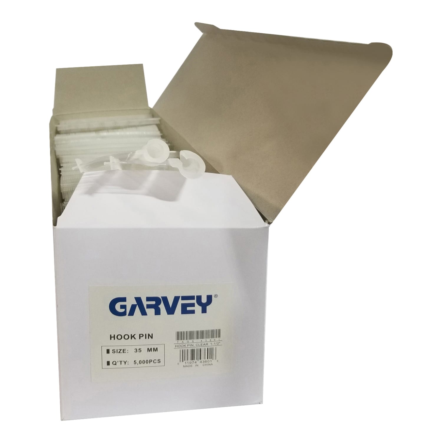 Garvey Polypropylene J-Hook Tag Fasteners, 1-1/2in, Clear, Pack Of 5,000 Fasteners - Image 3