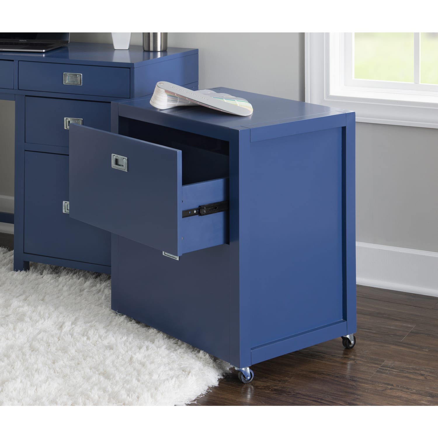 Linon Ari 22inW x 17inD Lateral 2-Drawer Mobile Home Office File Cabinet, Navy/Silver - Image 5