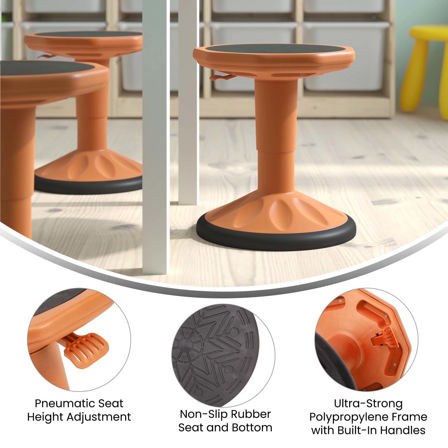 Flash Furniture Carter Adjustable Height Kids Flexible Active Stool Orange PopularChairscom