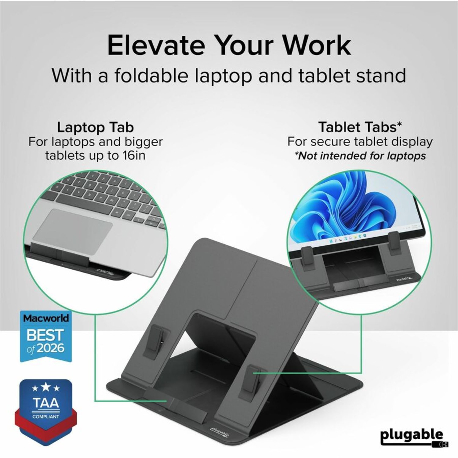 Plugable Drawing Tablet Stand Folio, Portable Foldable Laptop Stand with 4 Adjustable Angles - iPad Holder Stand for Laptop and Tablets Up to 16in , iPad Air, iPad Pro, MacBook Pro, Windows, TAA compliant (PT-STANDX) - Image 3