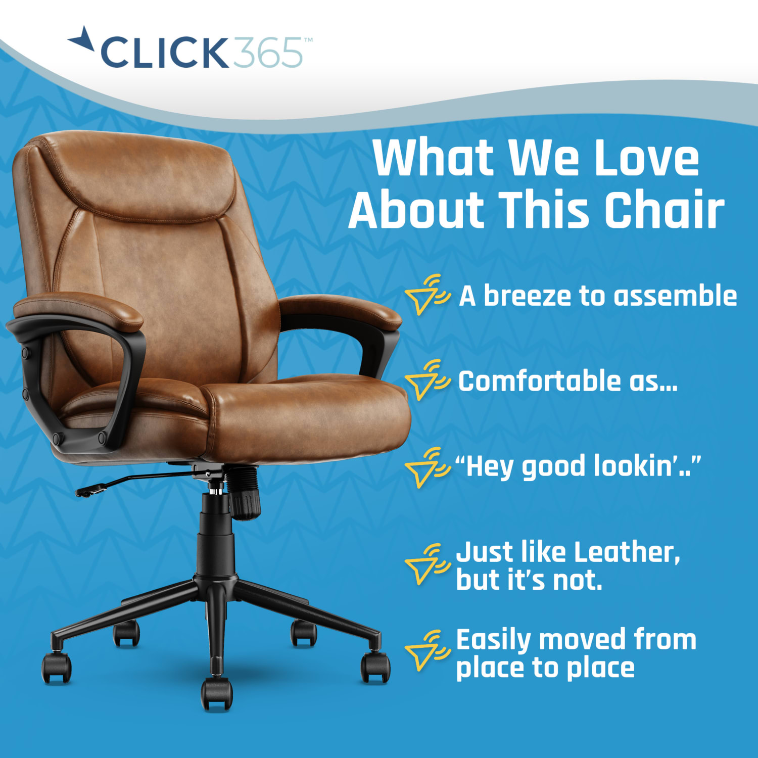 Click365 Transform 1.0 Ergonomic Bonded Leather Mid-Back Manager Office Chair, Cognac - Image 5
