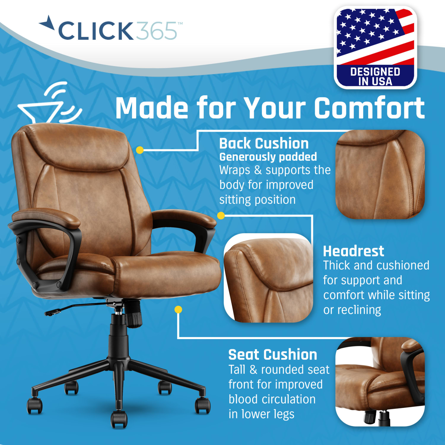 Click365 Transform 10 Ergonomic Bonded Leather MidBack Manager Office Chair Cognac PopularChairscom Click365 Transform 10 Ergonomic Bonded Leather Mid Back Manager Office Chair Cognac PopularChairscom
