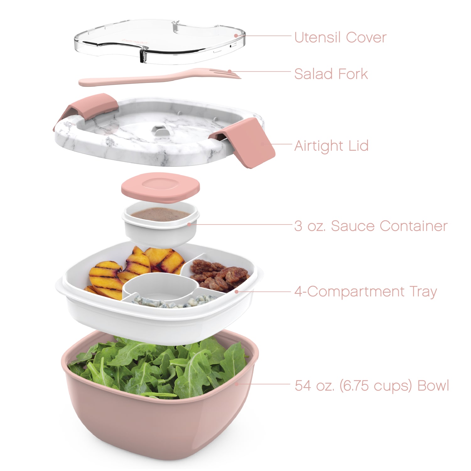 Bentgo Salad Lunch Container, 4in x 7-1/4in, Blush Marble - Image 4