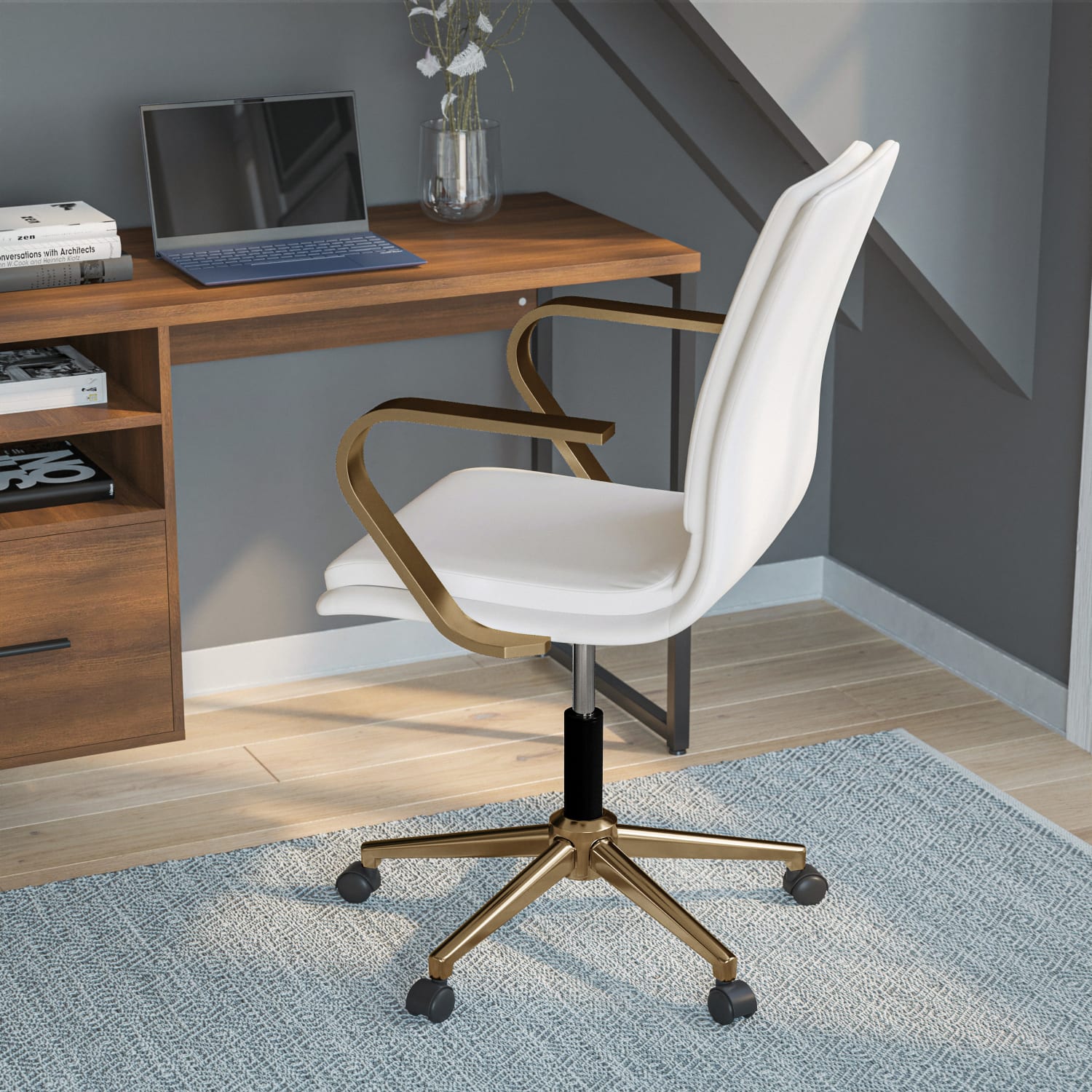 Flash Furniture James Faux Leather Mid Back Designer Executive Upholstered Office Chair WhiteGold PopularChairscom