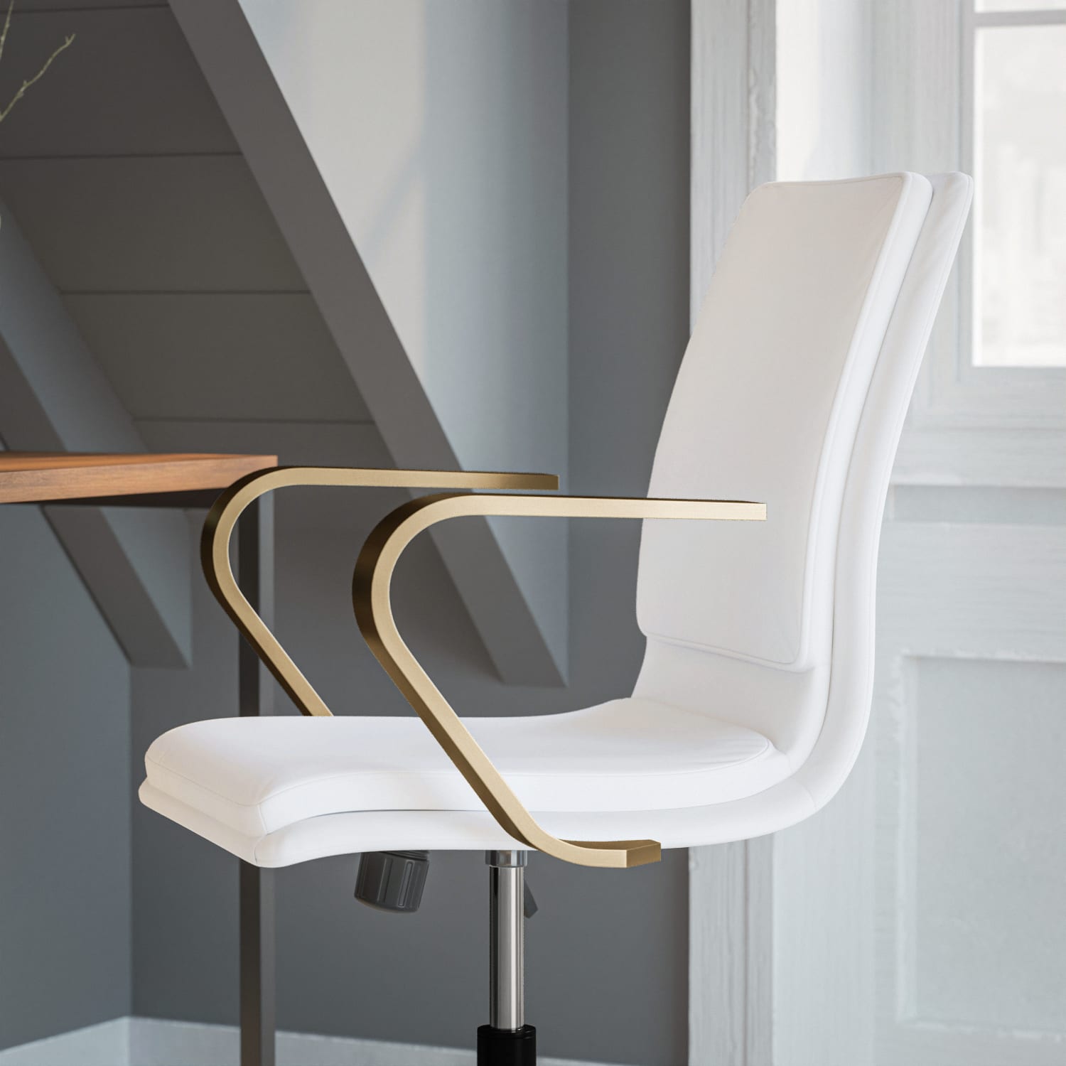 Flash Furniture James Faux Leather Mid Back Designer Executive Upholstered Office Chair WhiteGold PopularChairscom