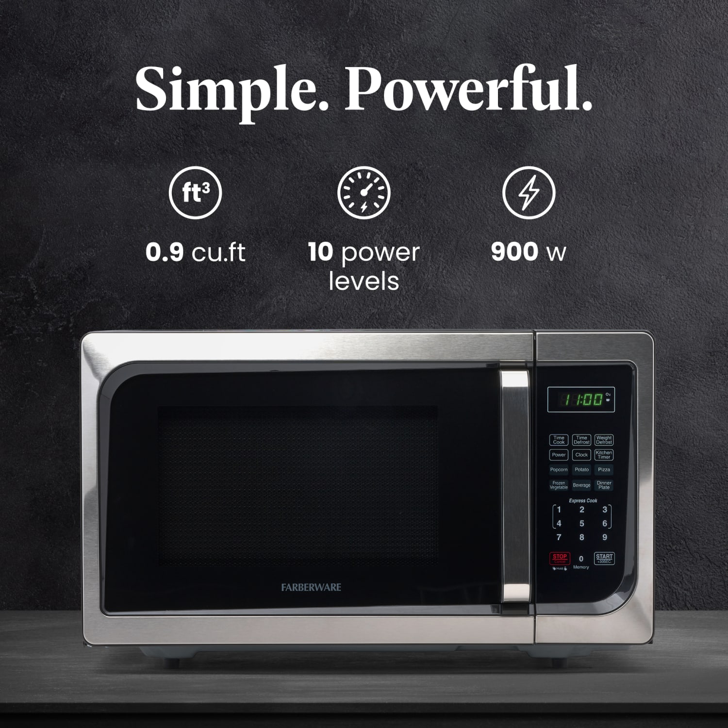 Farberware Classic 0.9 Cu Ft 900-Watt Microwave Oven, Stainless Steel/Black, FM09SSE - Image 3