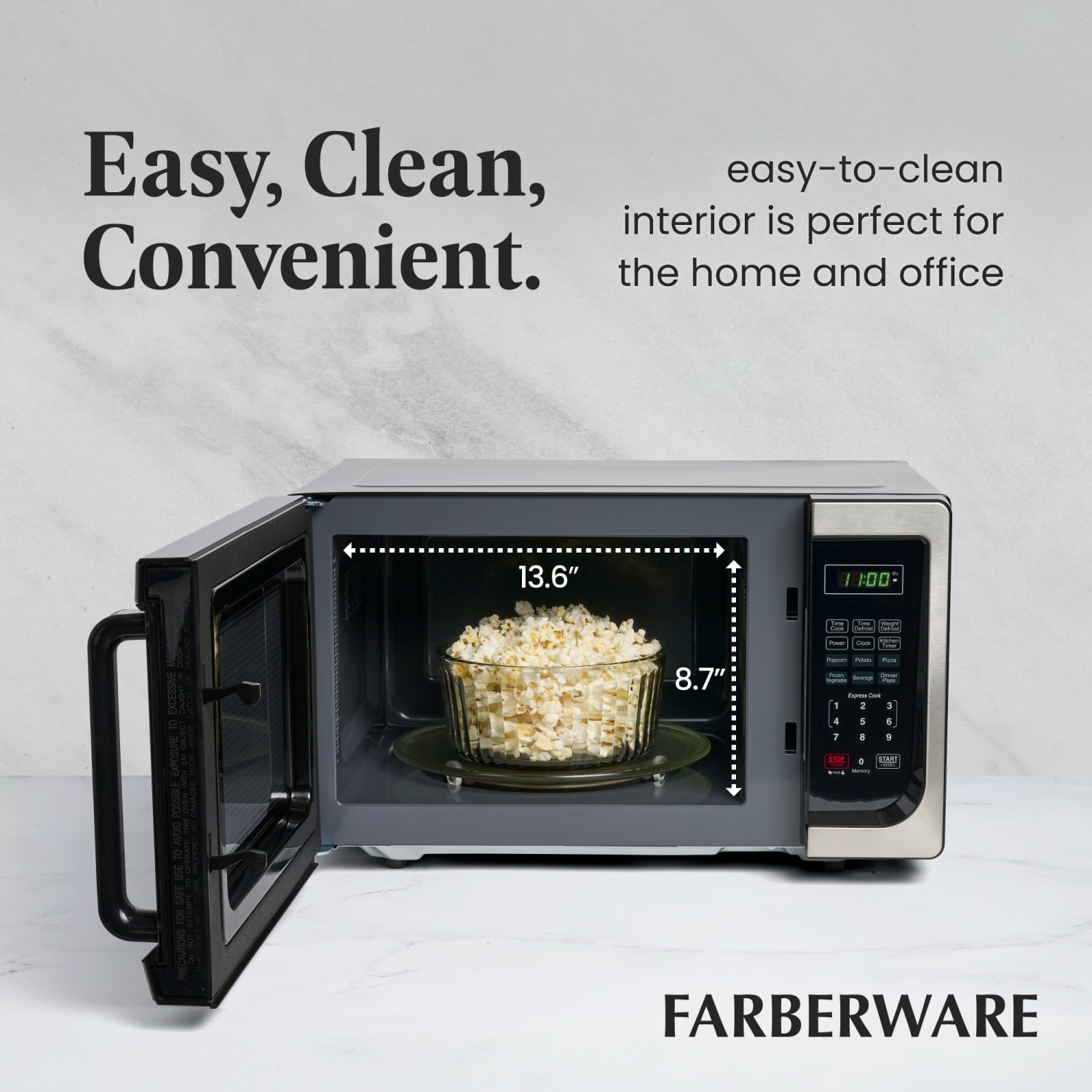 Farberware Classic 0.9 Cu Ft 900-Watt Microwave Oven, Stainless Steel/Black, FM09SSE - Image 6
