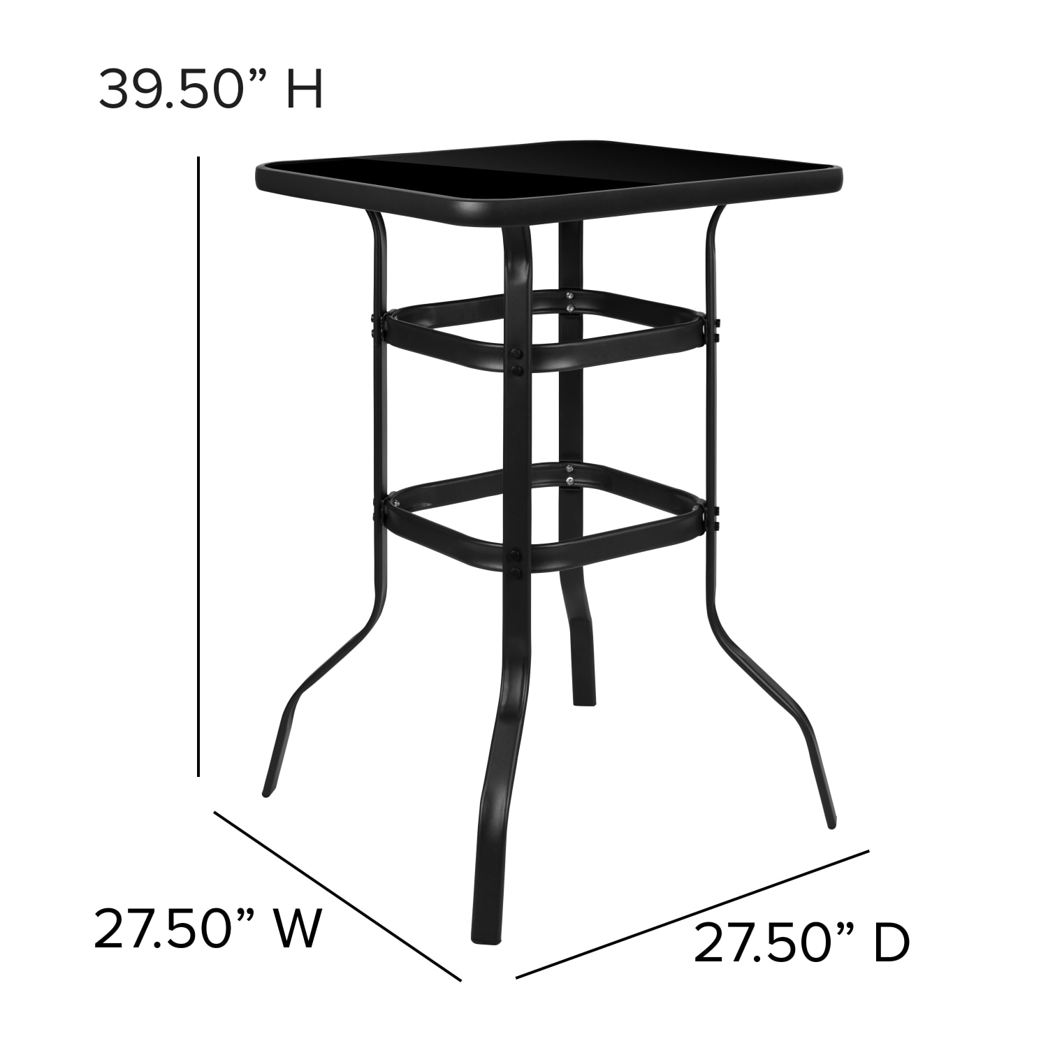 Flash Furniture Barker Square Tempered-Glass Metal Bar-Height Patio Outdoor Furniture Table, 39-1/2inH x 27-1/2inW x 27-1/2inD, Clear/Black - Image 6
