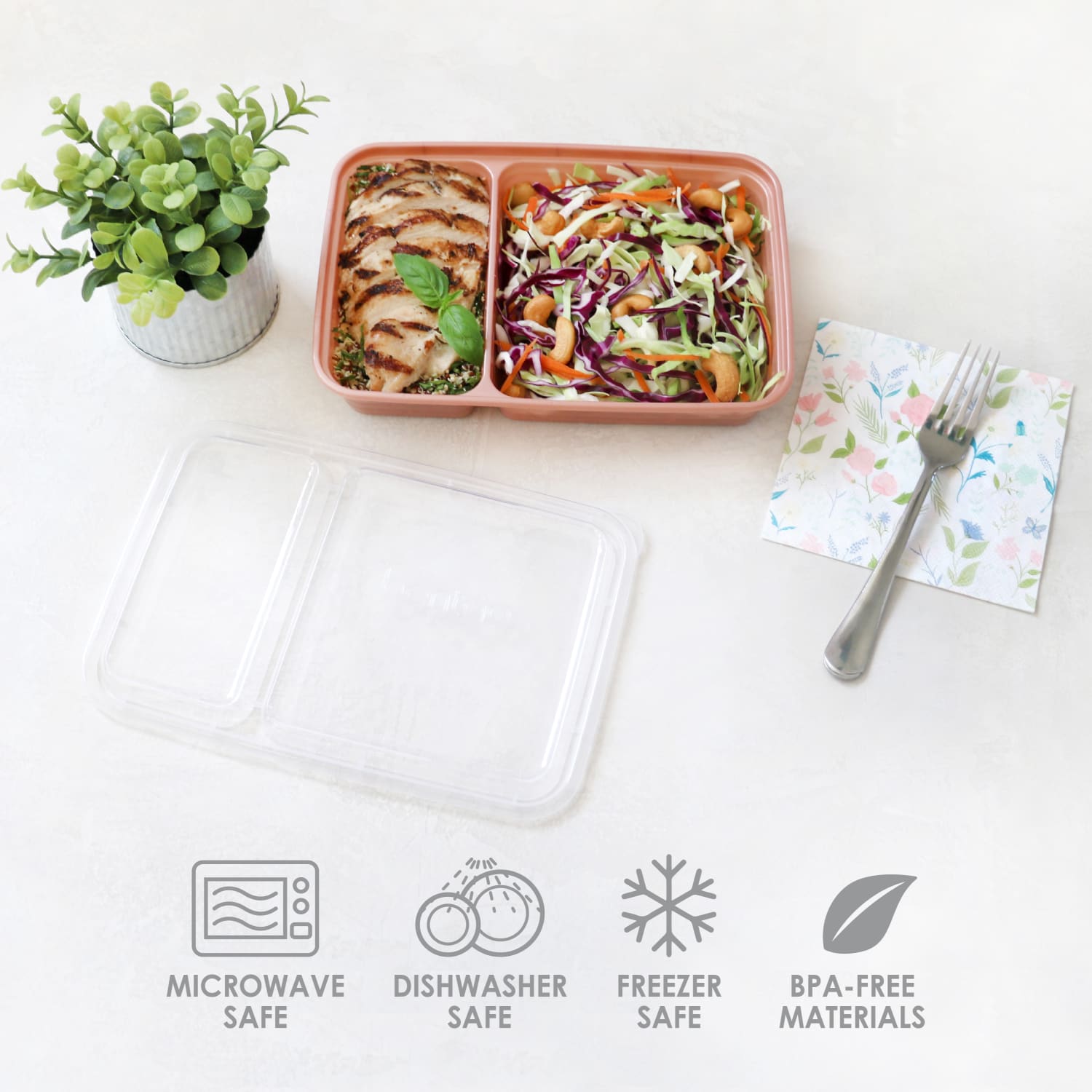 Bentgo Prep 2-Compartment Containers, 6-1/2inH x 6inW x 9inD, Rose Gold, Pack Of 10 Containers - Image 3