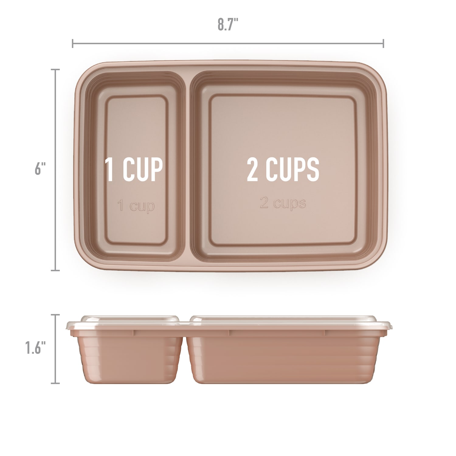 Bentgo Prep 2-Compartment Containers, 6-1/2inH x 6inW x 9inD, Rose Gold, Pack Of 10 Containers - Image 5
