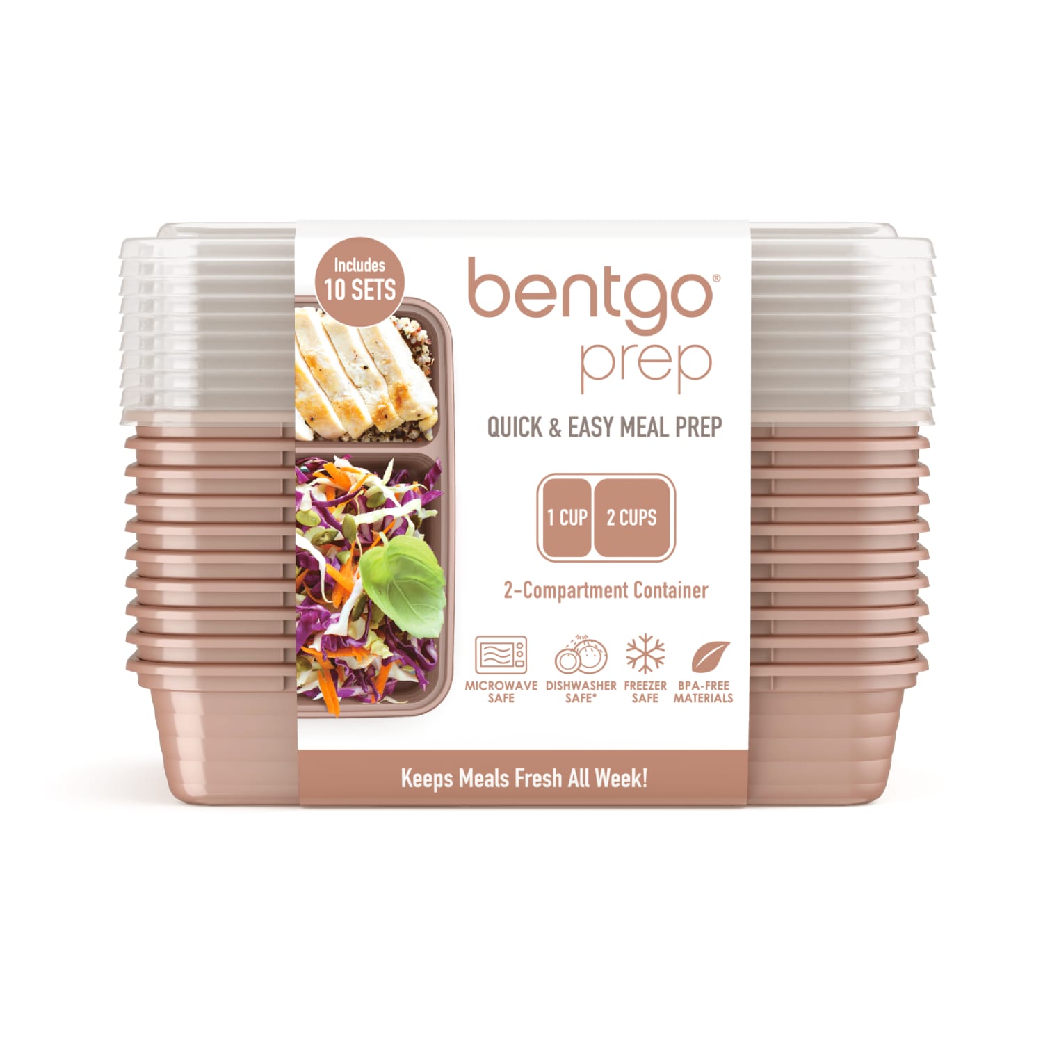 Bentgo Prep 2-Compartment Containers, 6-1/2inH x 6inW x 9inD, Rose Gold, Pack Of 10 Containers - Image 6