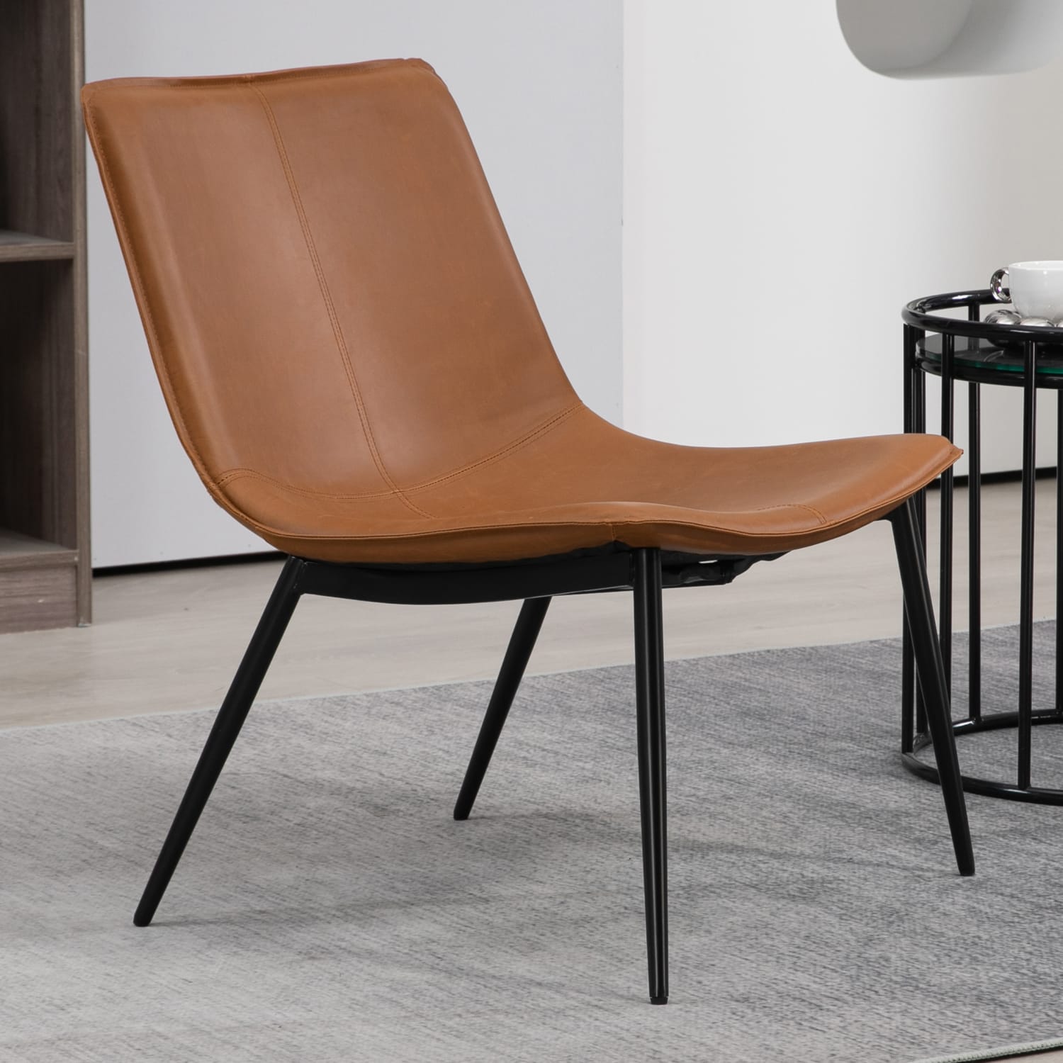 Glamour Home Barkley Faux Leather and Iron Accent Chair, Light Brown/Black - Image 3