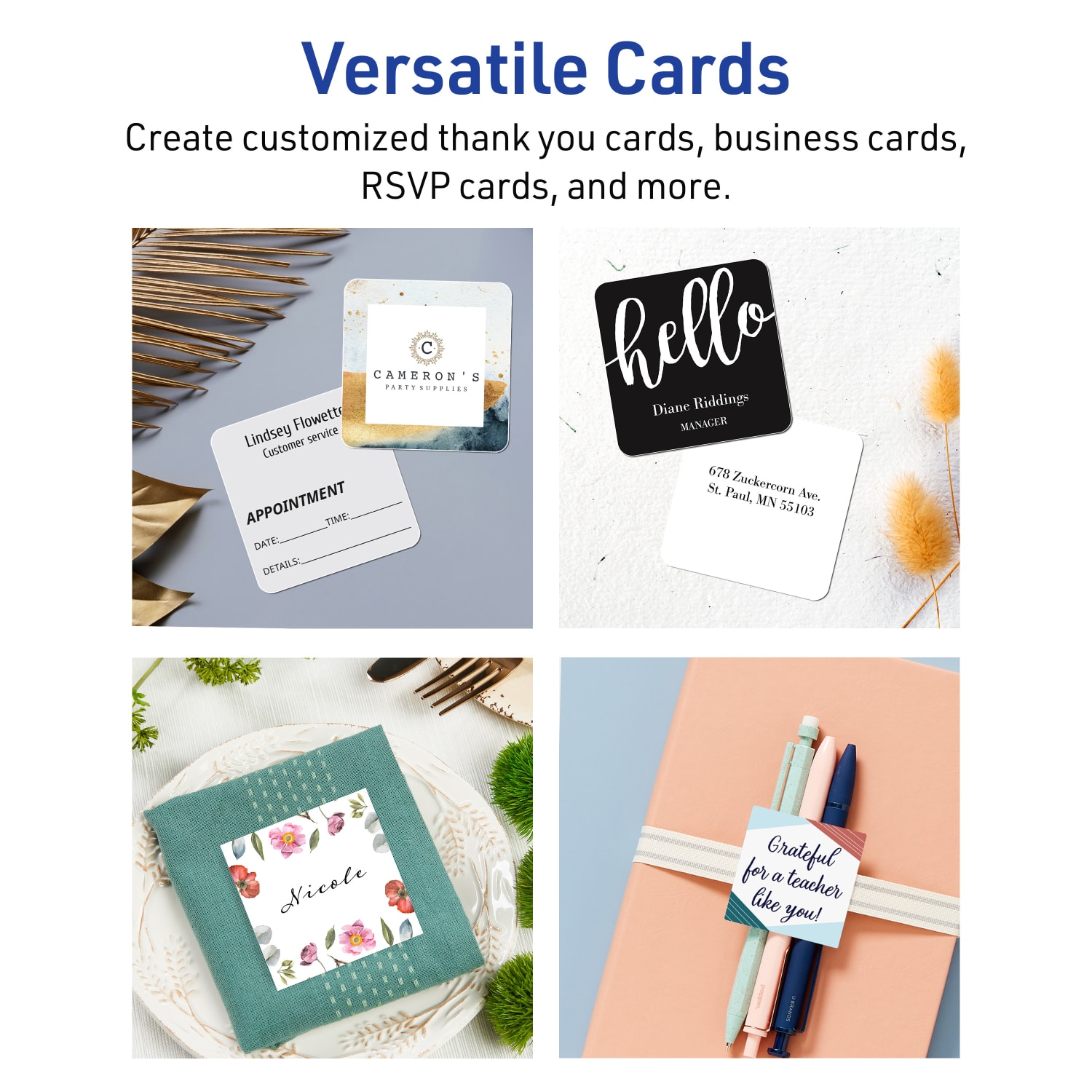 Avery Printable Note Cards With Sure Feed Technology, 3in x 3in Square Rounded Corners, Matte White, Pack Of 300 - Image 4