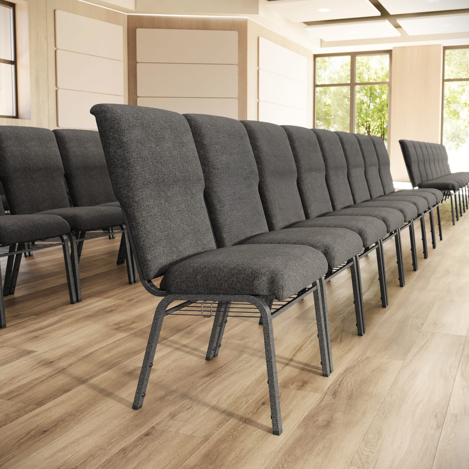 Flash Furniture Advantage Discount Church Chair, Charcoal Gray/Silver Vein - Image 3