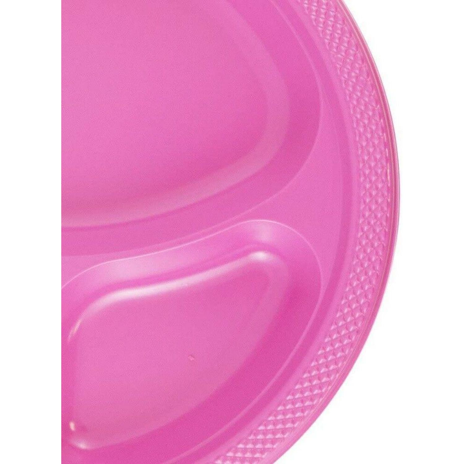 JAM PAPER Plastic 3 Compartment Divided Plates, Large, 10 1/4 inch, Fuchsia Hot Pink, 20/Pack - Image 3