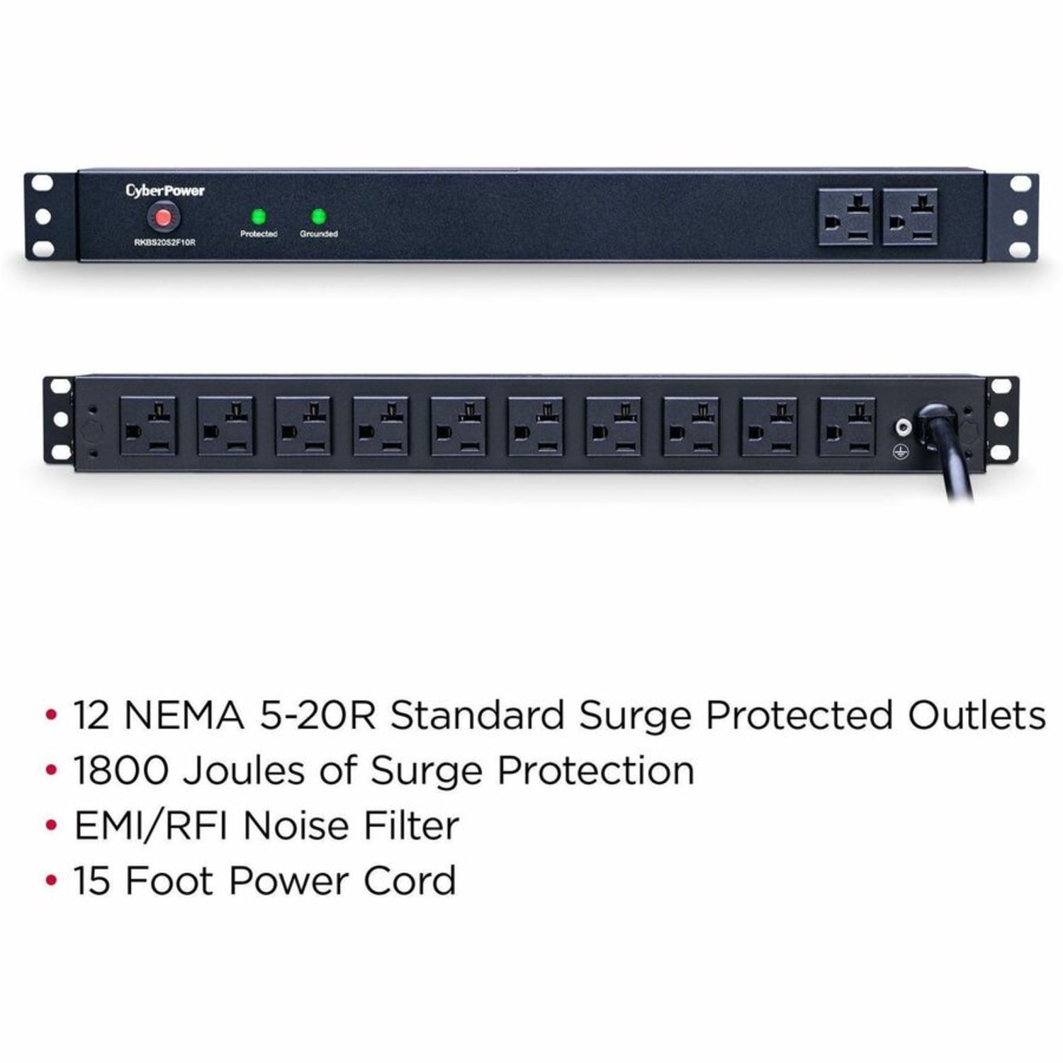 CyberPower RKBS20S2F10R Rackbar 12 - Outlet Surge Protector with 1800 J Surge Suppression - Image 4