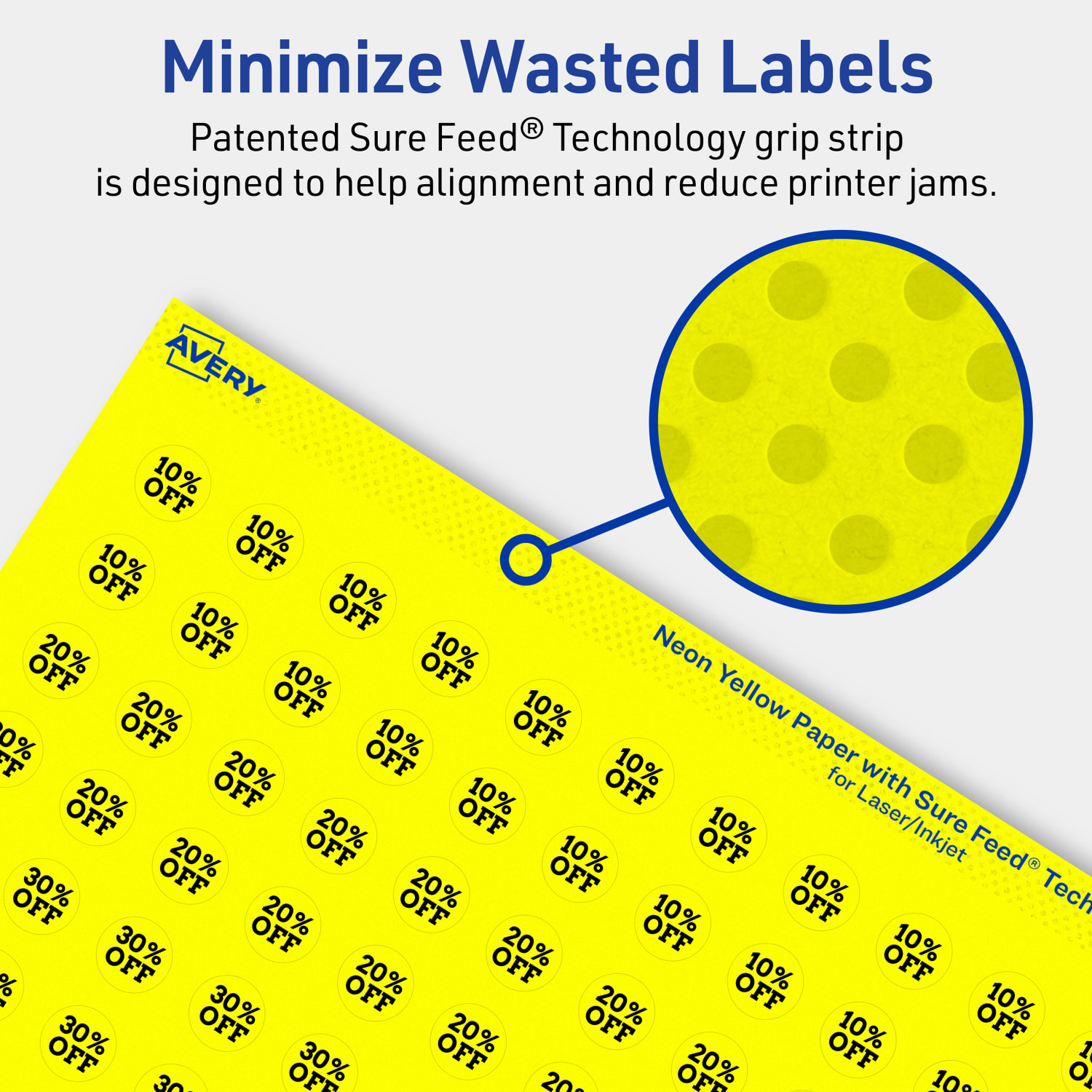 Avery Print-To-The-Edge Labels With Sure Feed Technology, 94503-NYP80, Round, 1/2in, Matte Neon Yellow, Pack of 12320 - Image 5