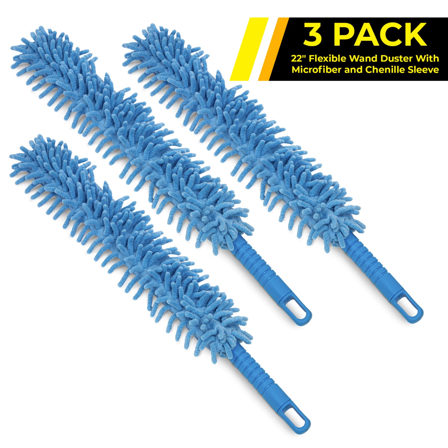 Gritt Commercial Flexible Wand Duster With Microfiber And Chenille Sleeve, 22in, Blue, Pack Of 3 Dusters - Image 3