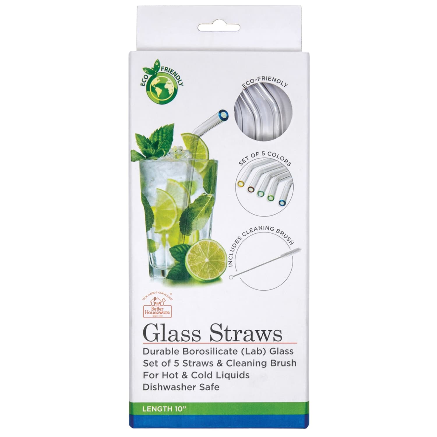 Better Houseware Glass Straws With Cleaning Brush, Clear, Set Of 5 Straws - Image 3