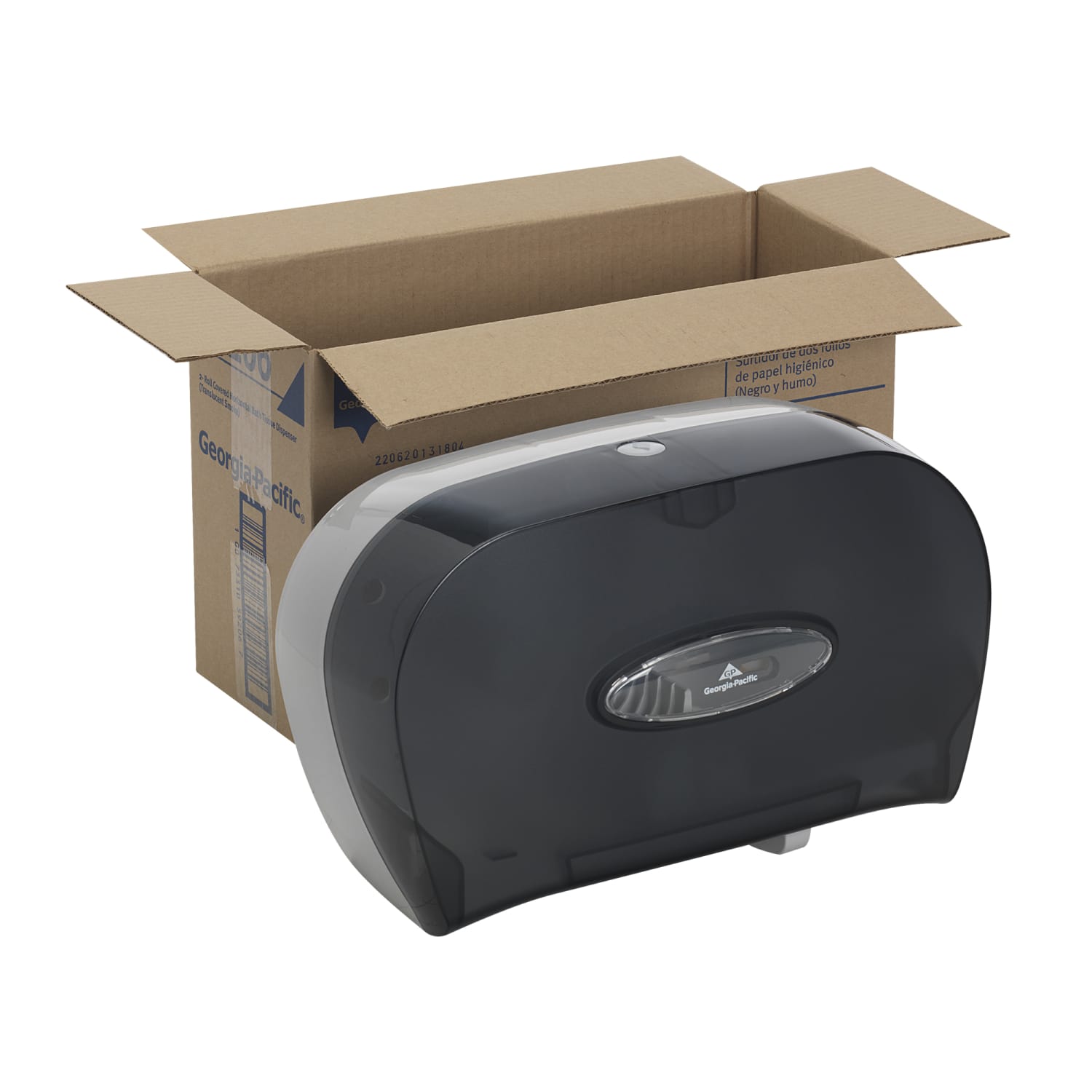 Georgia-Pacific Side-by-Side Standard Roll Toilet Paper Dispenser, 59206, 13.58in x 5.73in x 8.59in, Smoke Gray, 1 Dispenser - Image 4